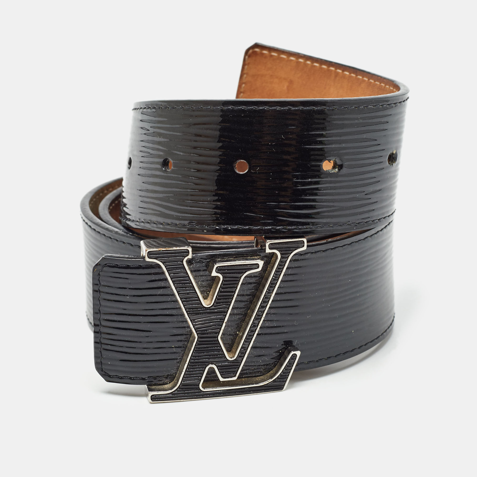 

Louis Vuitton Black Black Epi Electric Leather LV Intials Belt