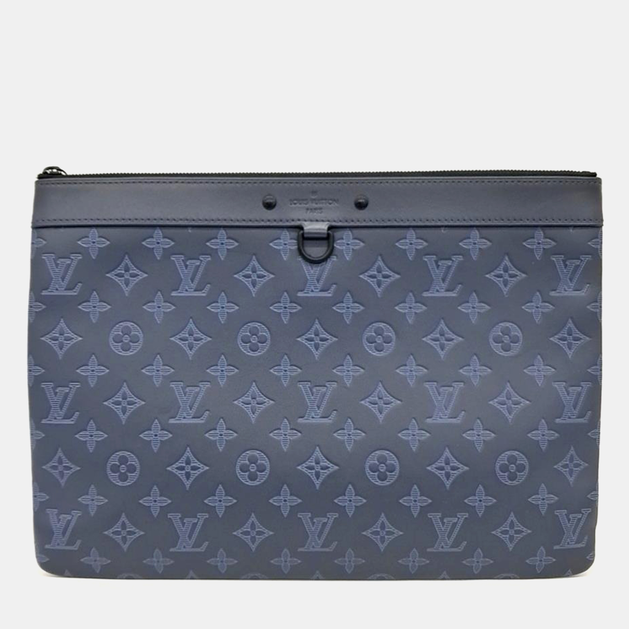 

Louis Vuitton Blue/Black Leather Shadow Discovery Pochette Clutch, Navy blue