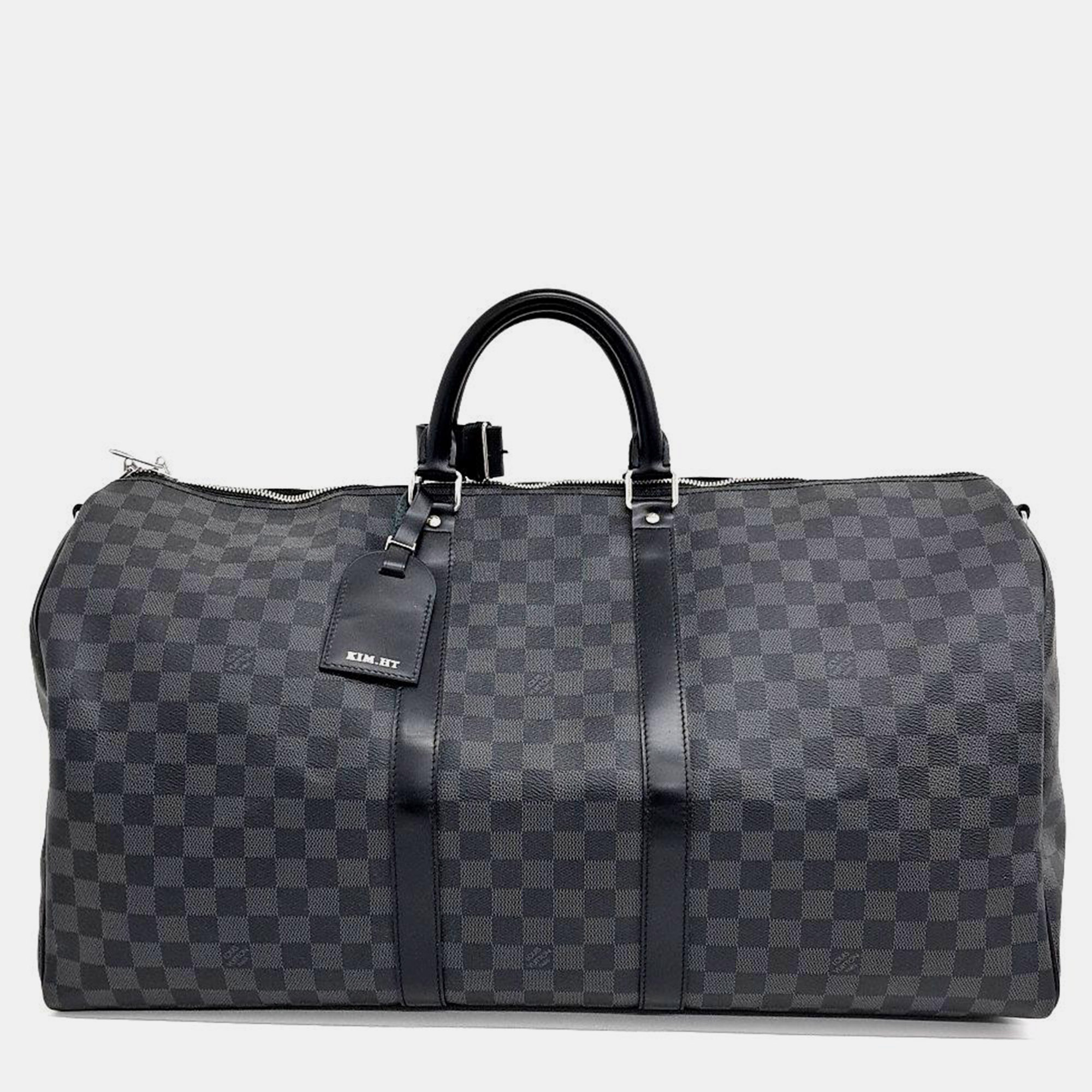 Pre-owned Louis Vuitton Graphite Bandouliere Keepall 55 Bag In Grey