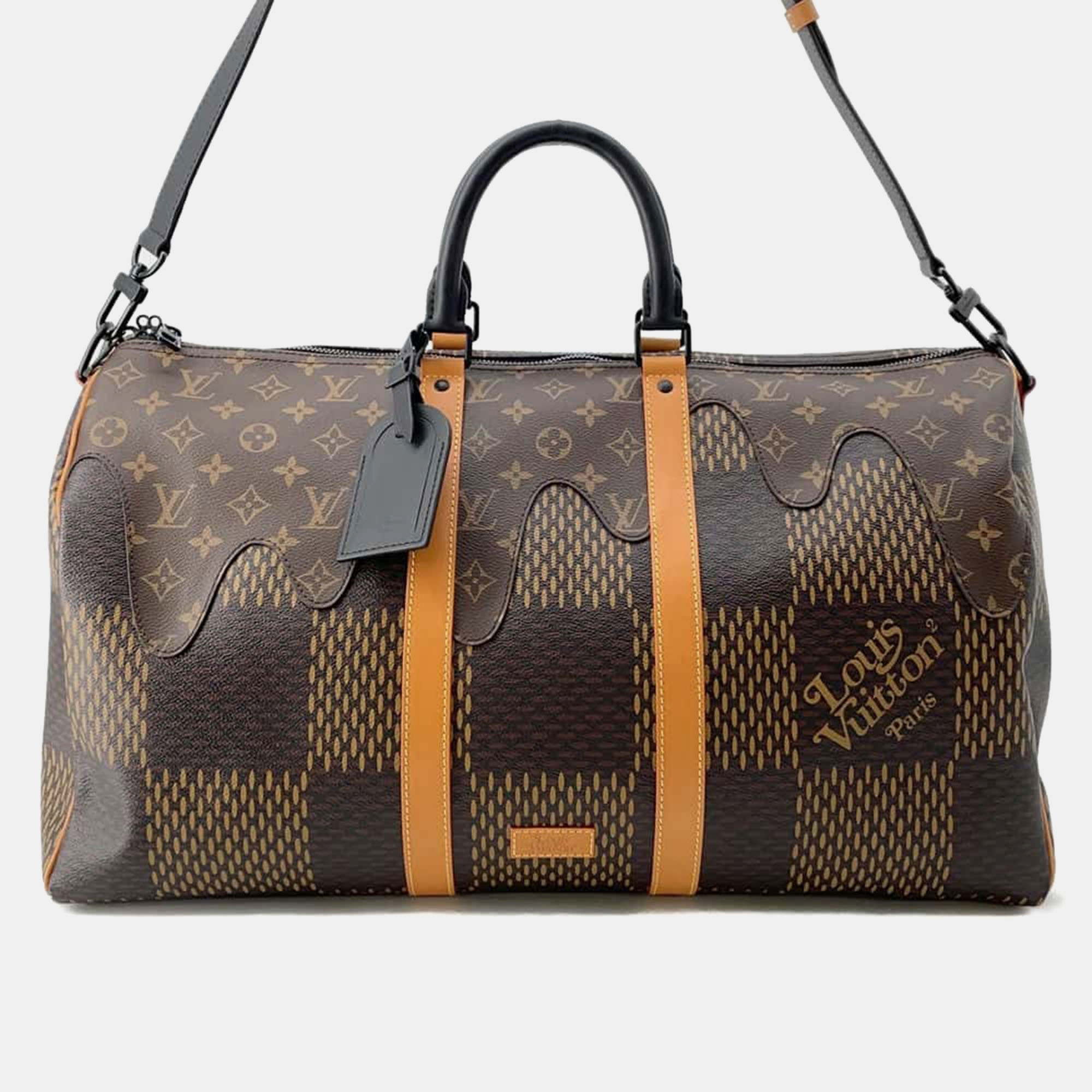 

Louis Vuitton Noir Damier Ebene Canvas Giant Monogram Keepall Bandouliere bag Size, Blue