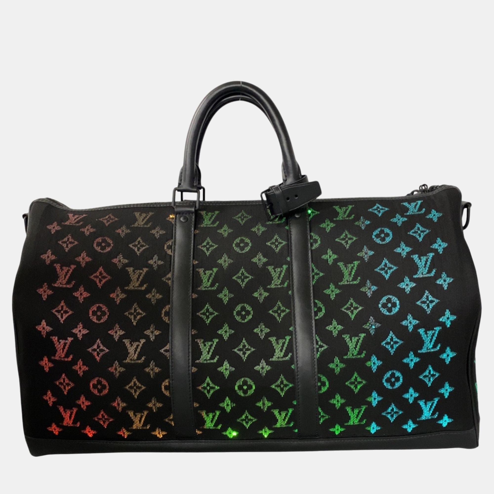 

Louis Vuitton Black Canvas Monogram Light Up Keepall Bandouliere 50 Weekender Bag