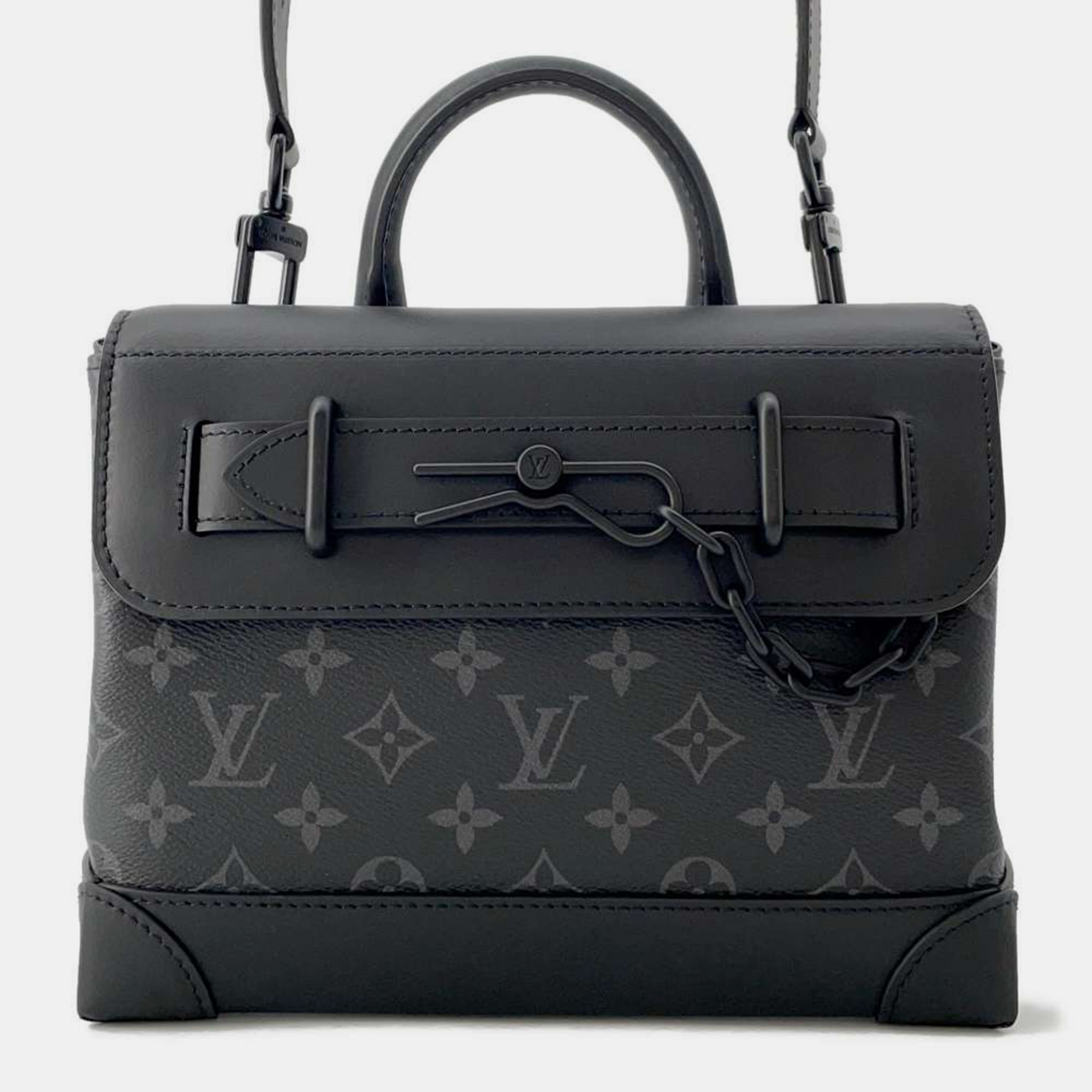 Pre-owned Louis Vuitton Noir Monogram Eclipse Steamer Pm Bag In Black