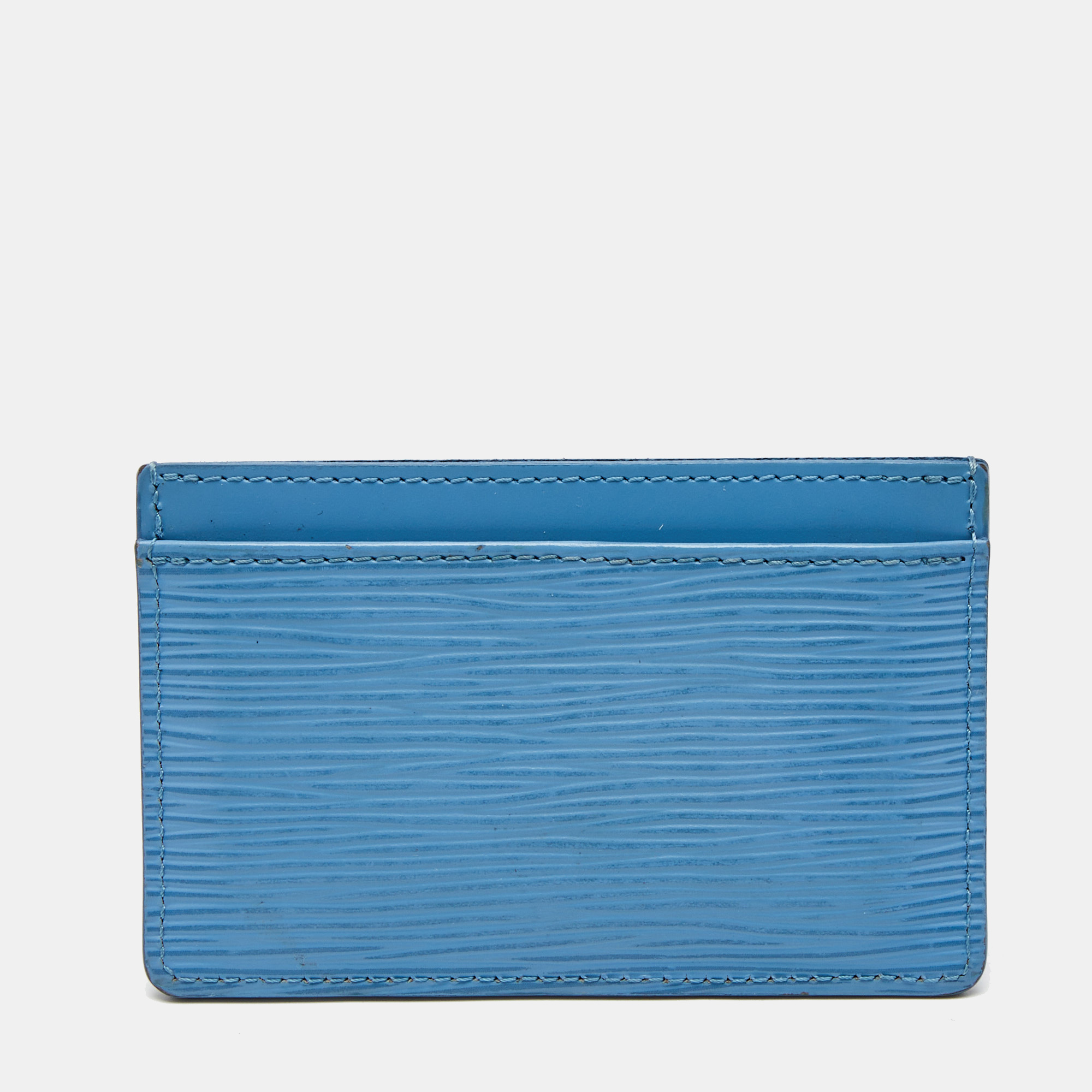 Pre-owned Louis Vuitton Bleuet Epi Leather Business Card Holder In Blue