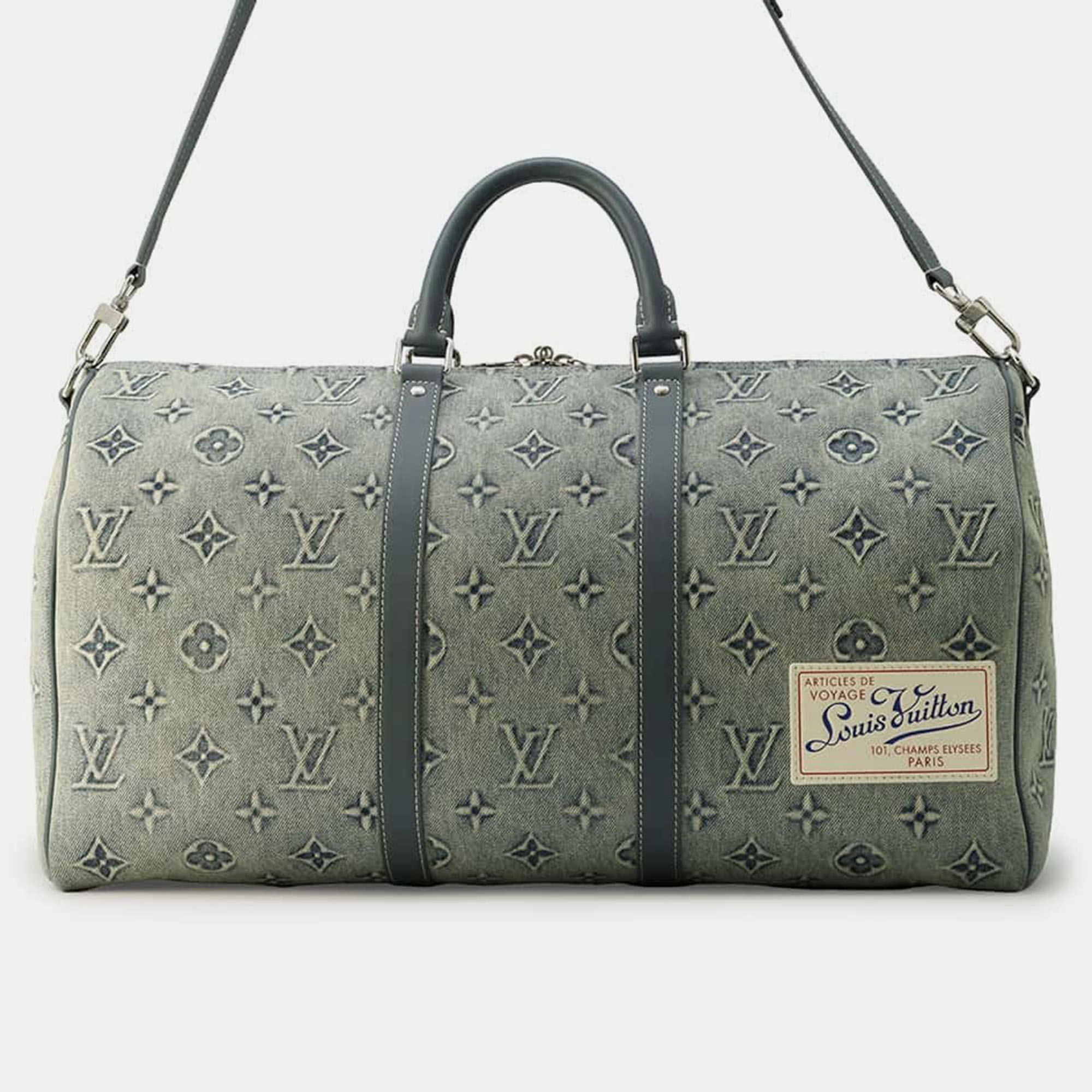 

Louis Vuitton Blue Monogram Washed Denim Keepall Bandouliere Size