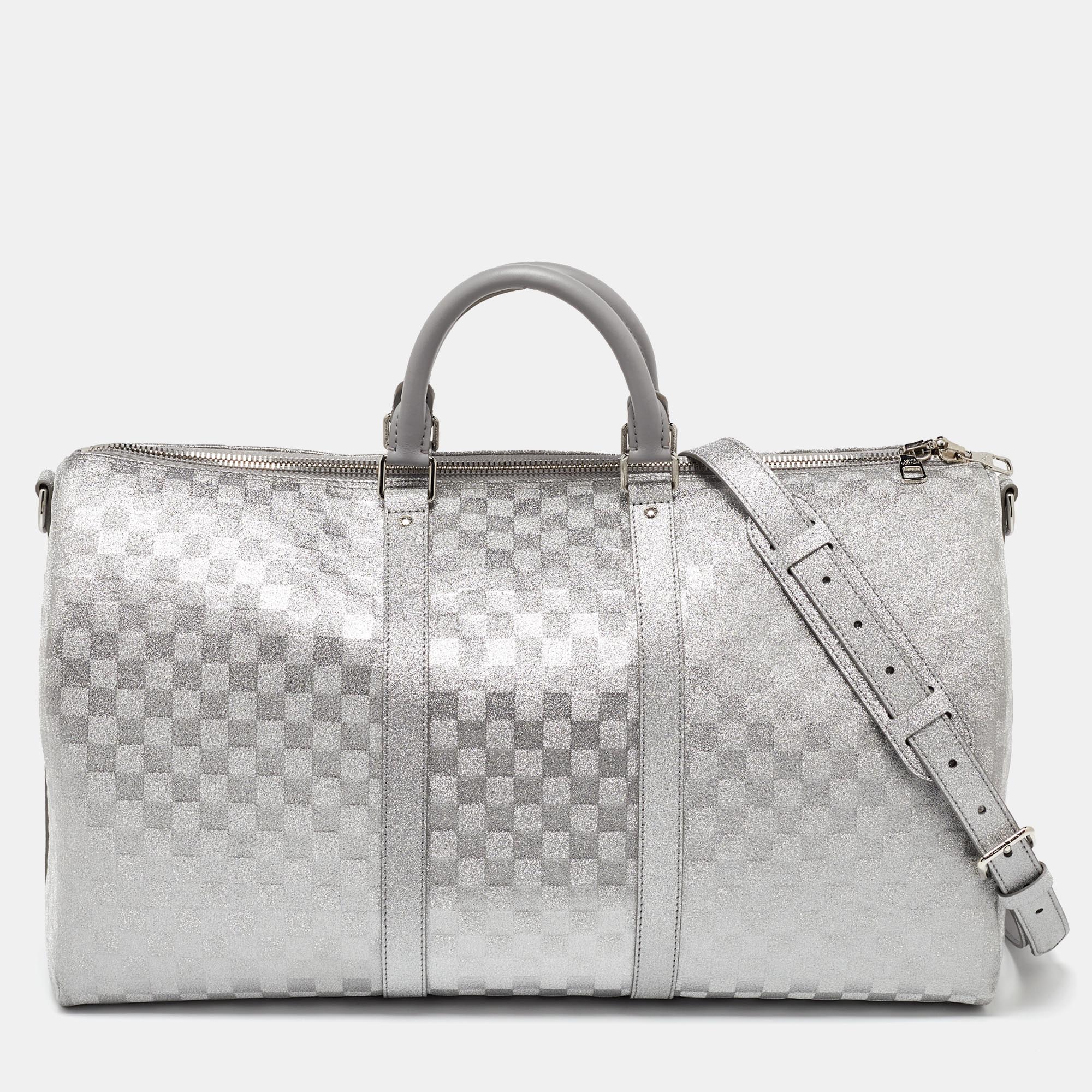 

Louis Vuitton Damier Glitter Keepall Bandouliere 50 Bag, Silver