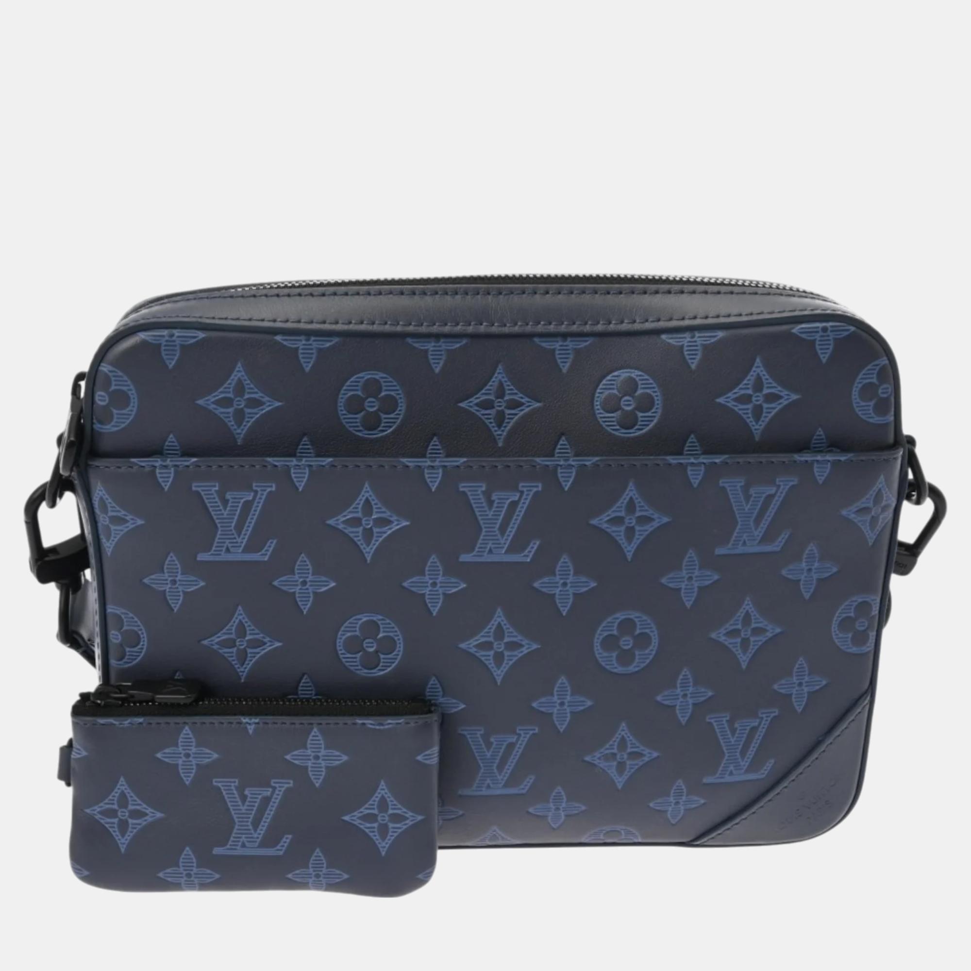 

Louis Vuitton Blue Gray Leather Monogram Shadow Duo Shoulder Bag