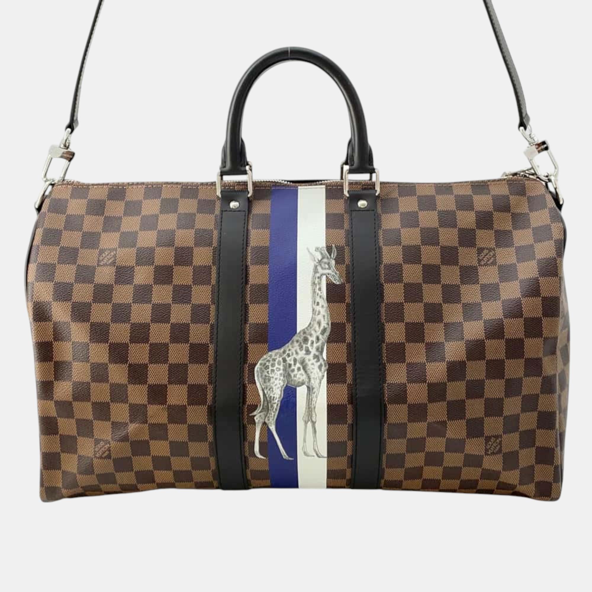 

Louis Vuitton Brown Damier Ebene Canvas Keepall Bandouliere Size