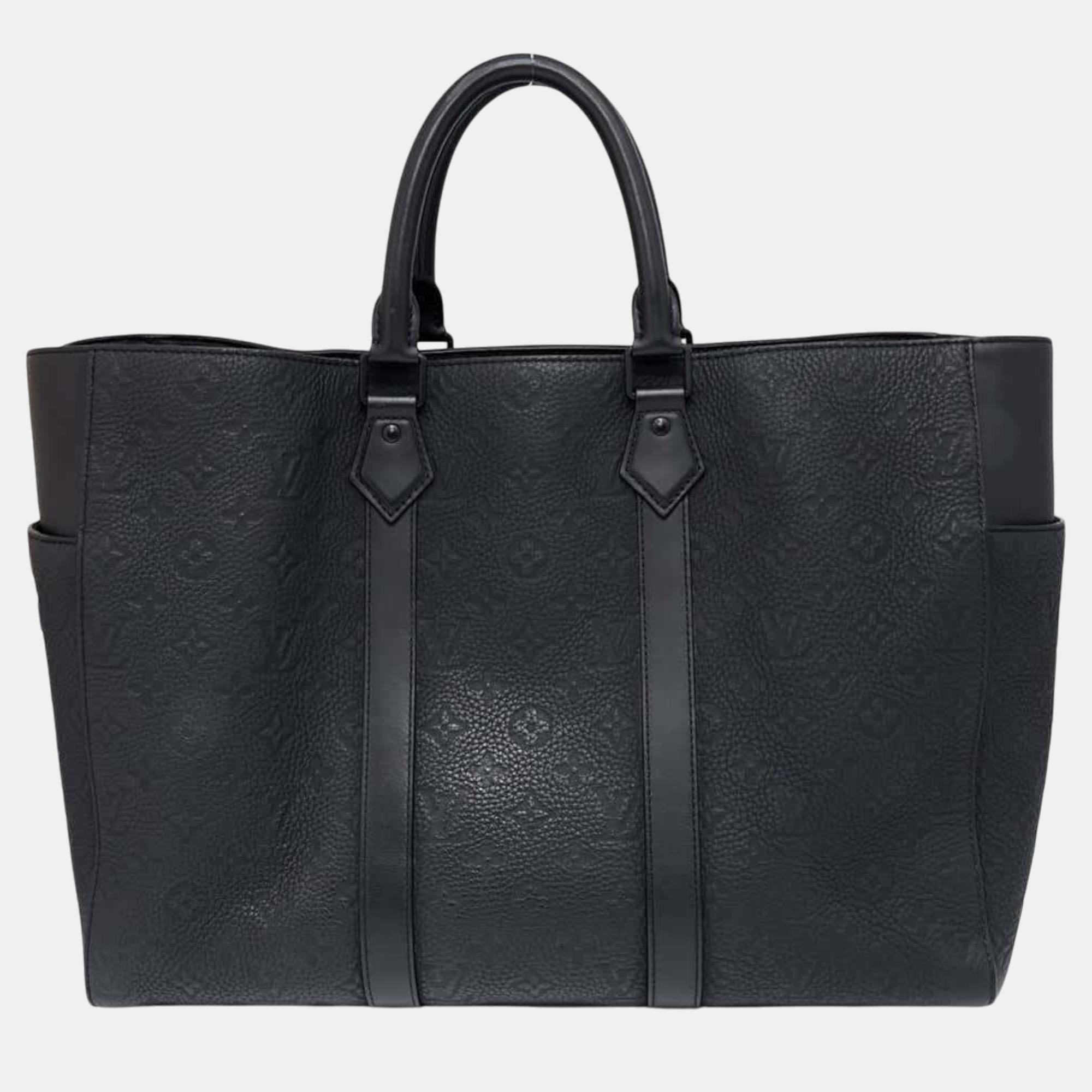 

Louis Vuitton Noir Monogram Pattern Taurillon Leather Sac Plat 24H, Black