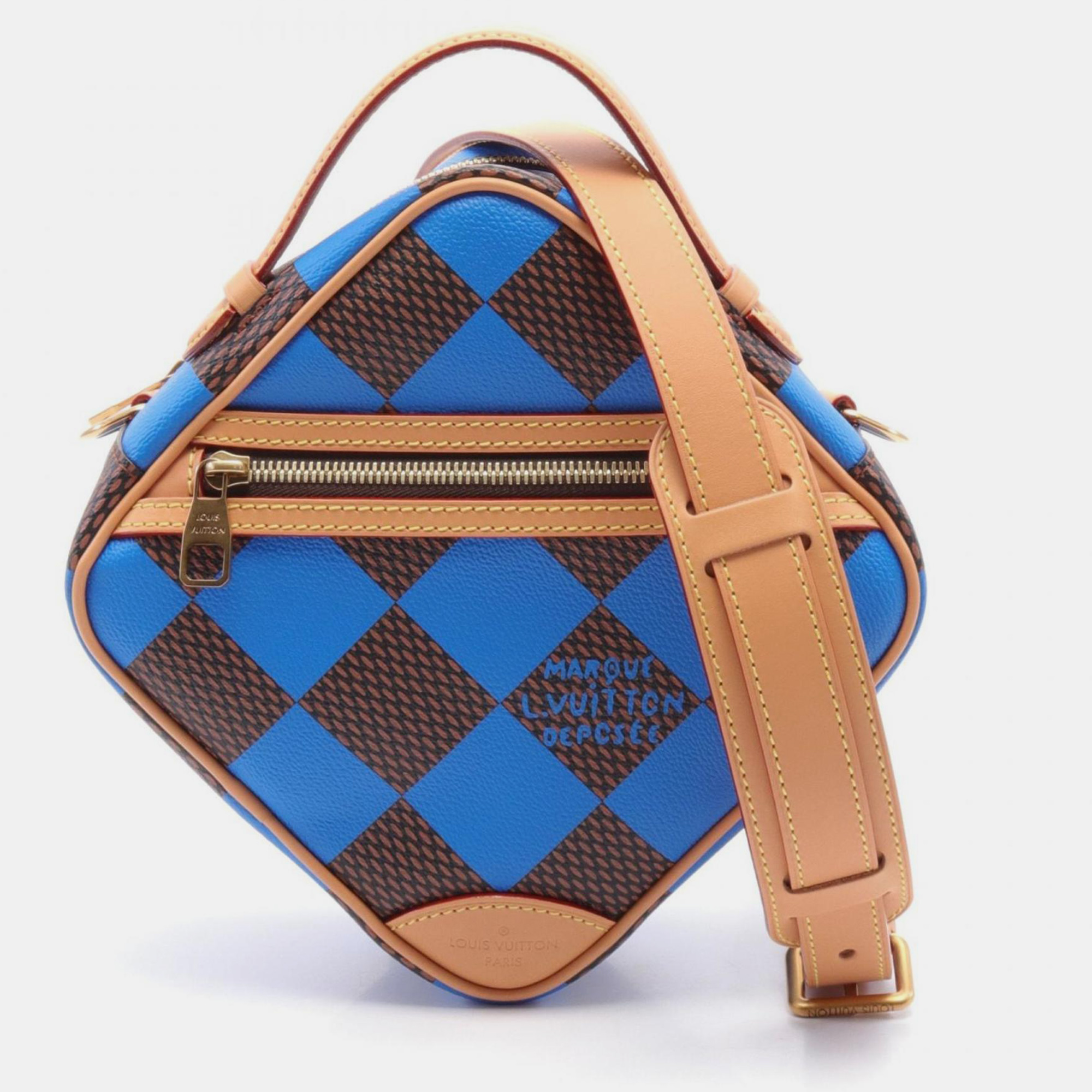 

Louis Vuitton Blue Brown Coated Canvas Leather Damier Chess Handbag