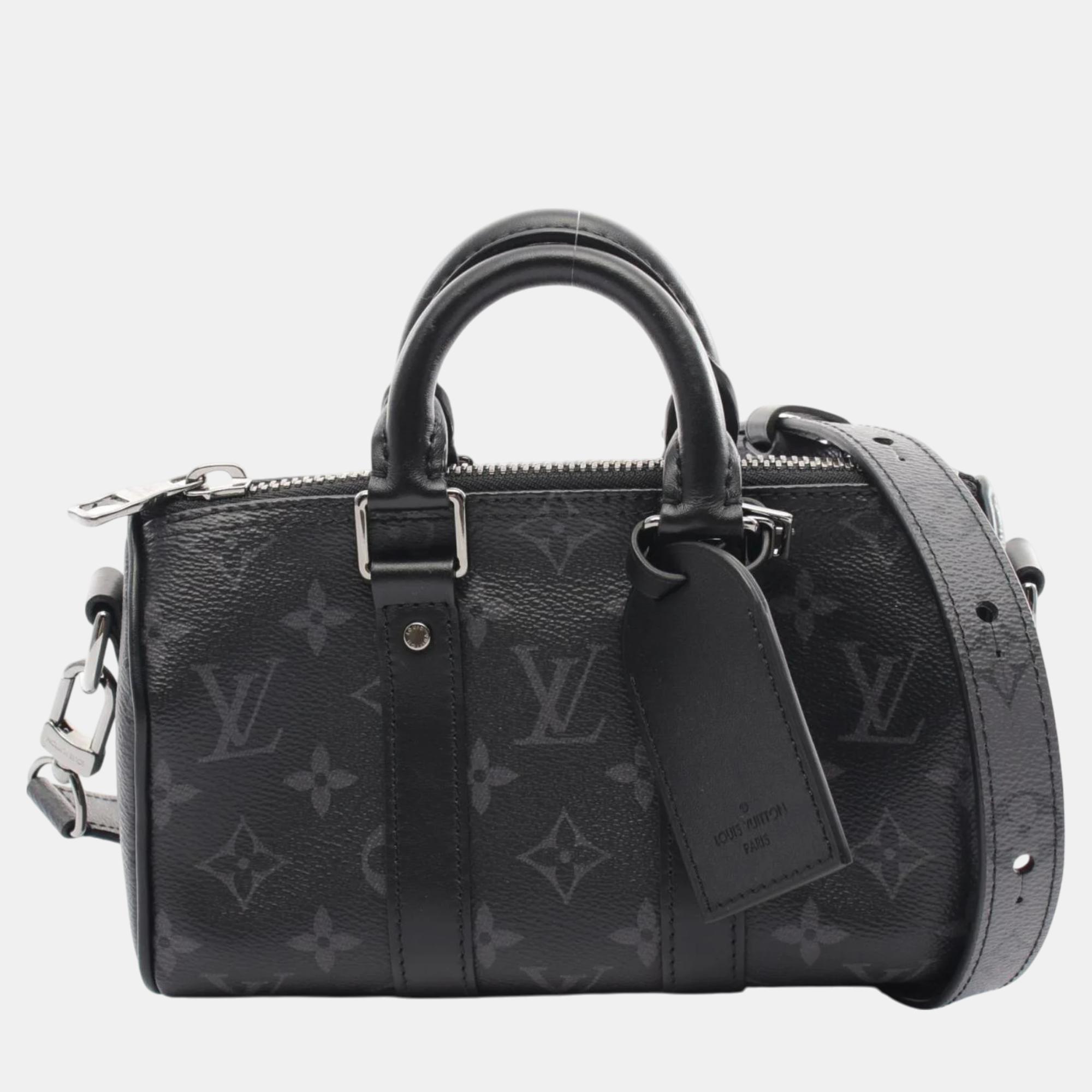 

Louis Vuitton Black Coated Canvas Leather Keepall  Monogram Eclipse Handbag