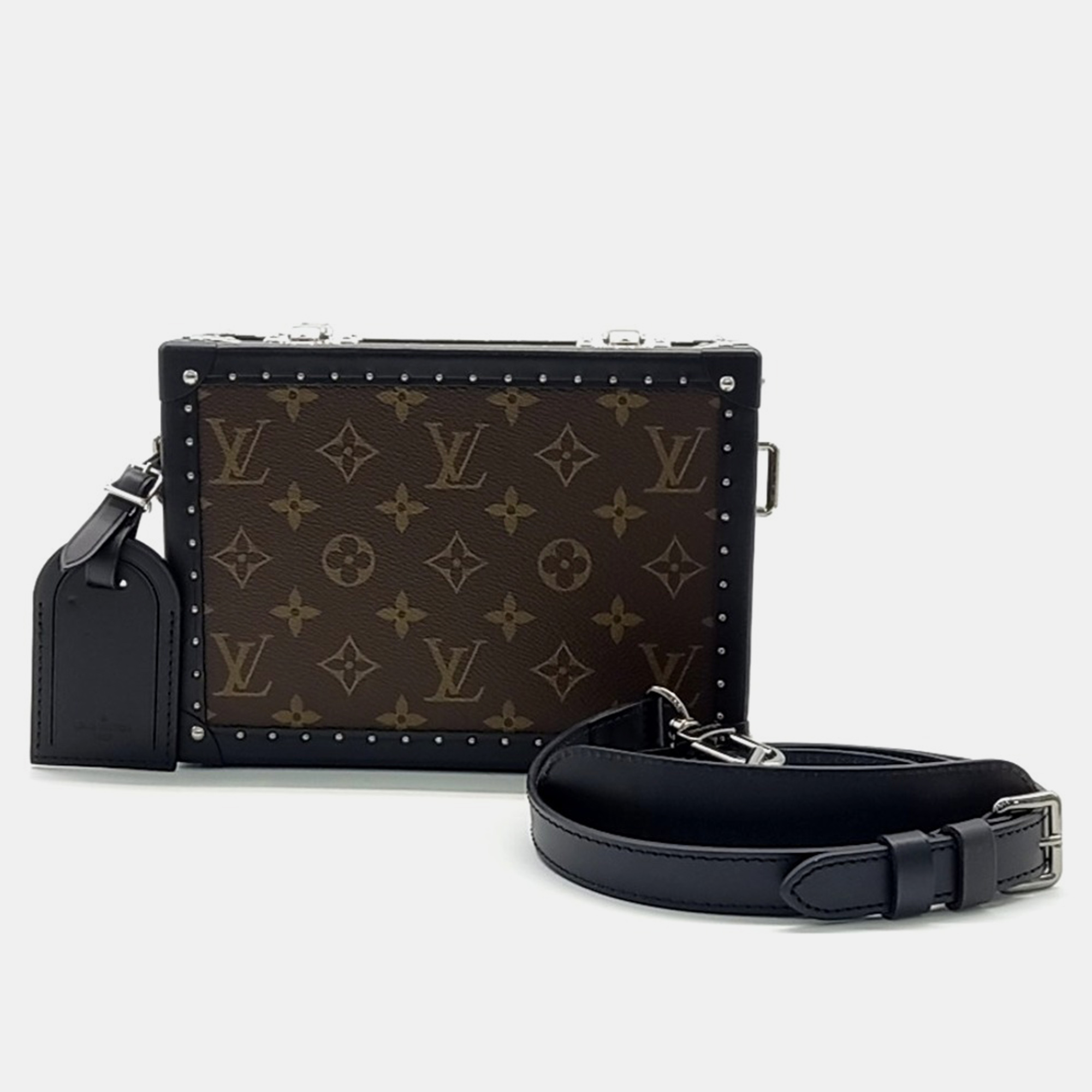 

Louis Vuitton Black Brown Coated Canvas Macassar Clutch Box Bag