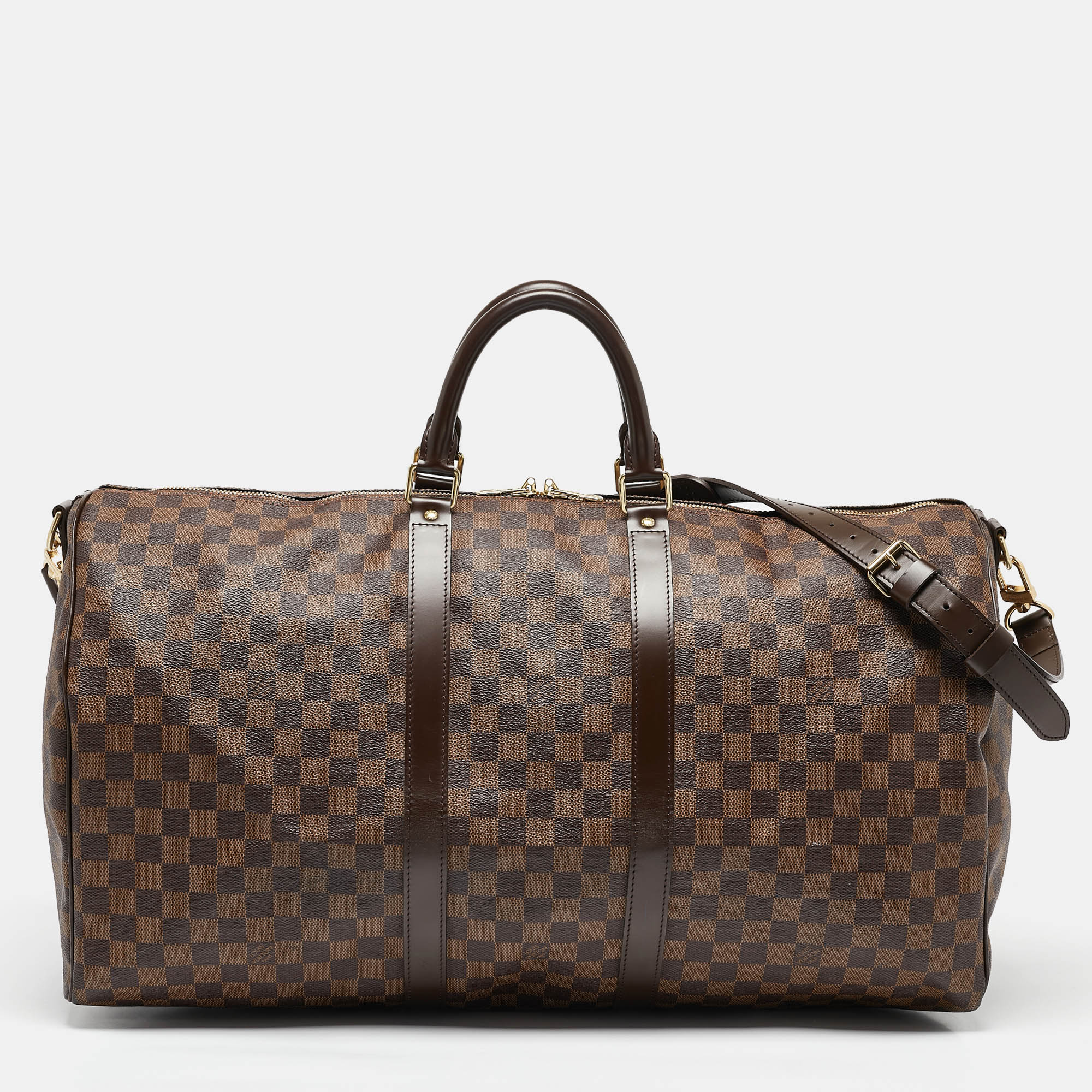 

Louis Vuitton Damier Ebene Canvas Keepall Bandouliere 55 Bag, Brown