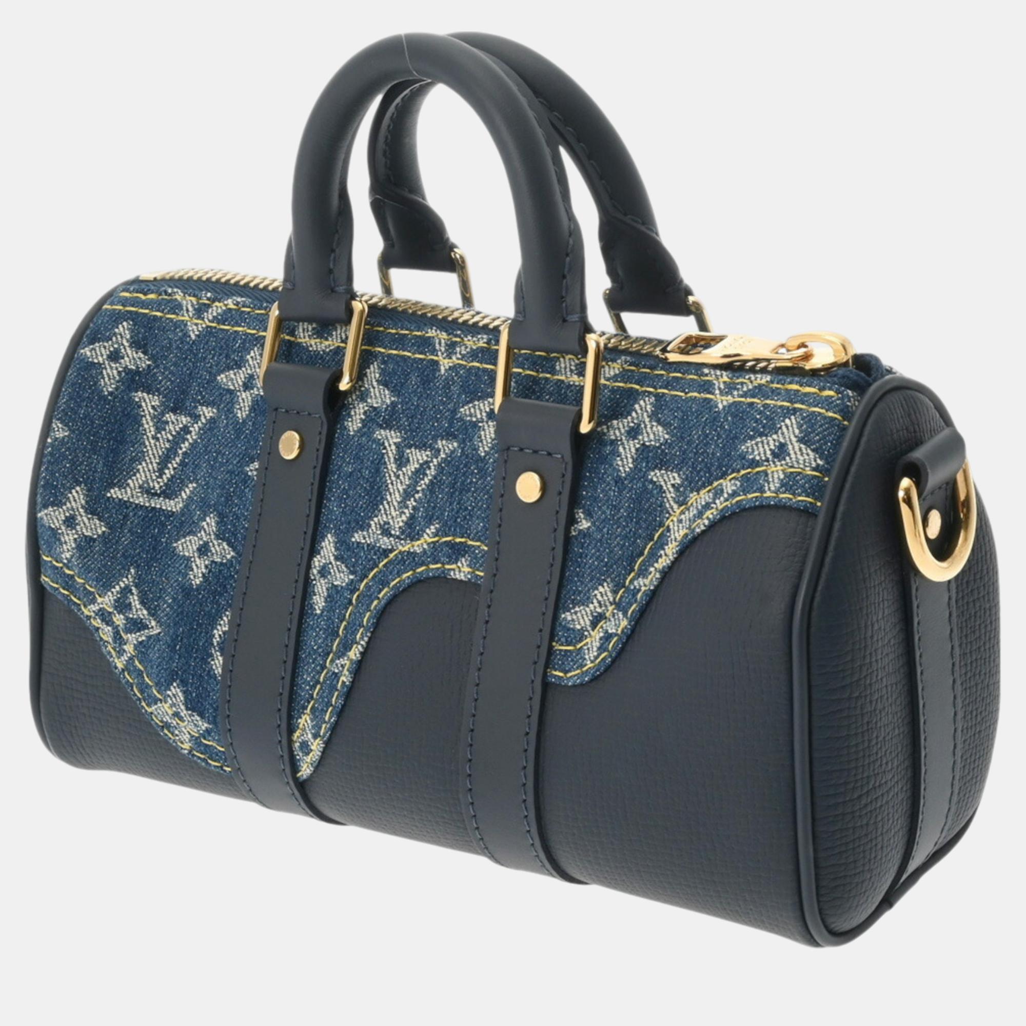 Louis Vuitton Blue/Navy Monogram Denim Taurillon Leather Keepall XS Shoulder Bag 
