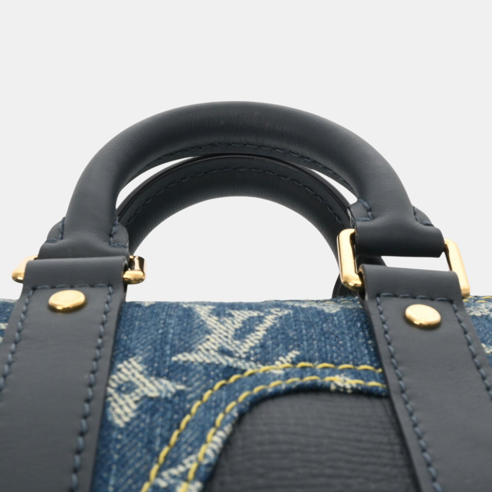Louis Vuitton Blue/Navy Monogram Denim Taurillon Leather Keepall XS Shoulder Bag 