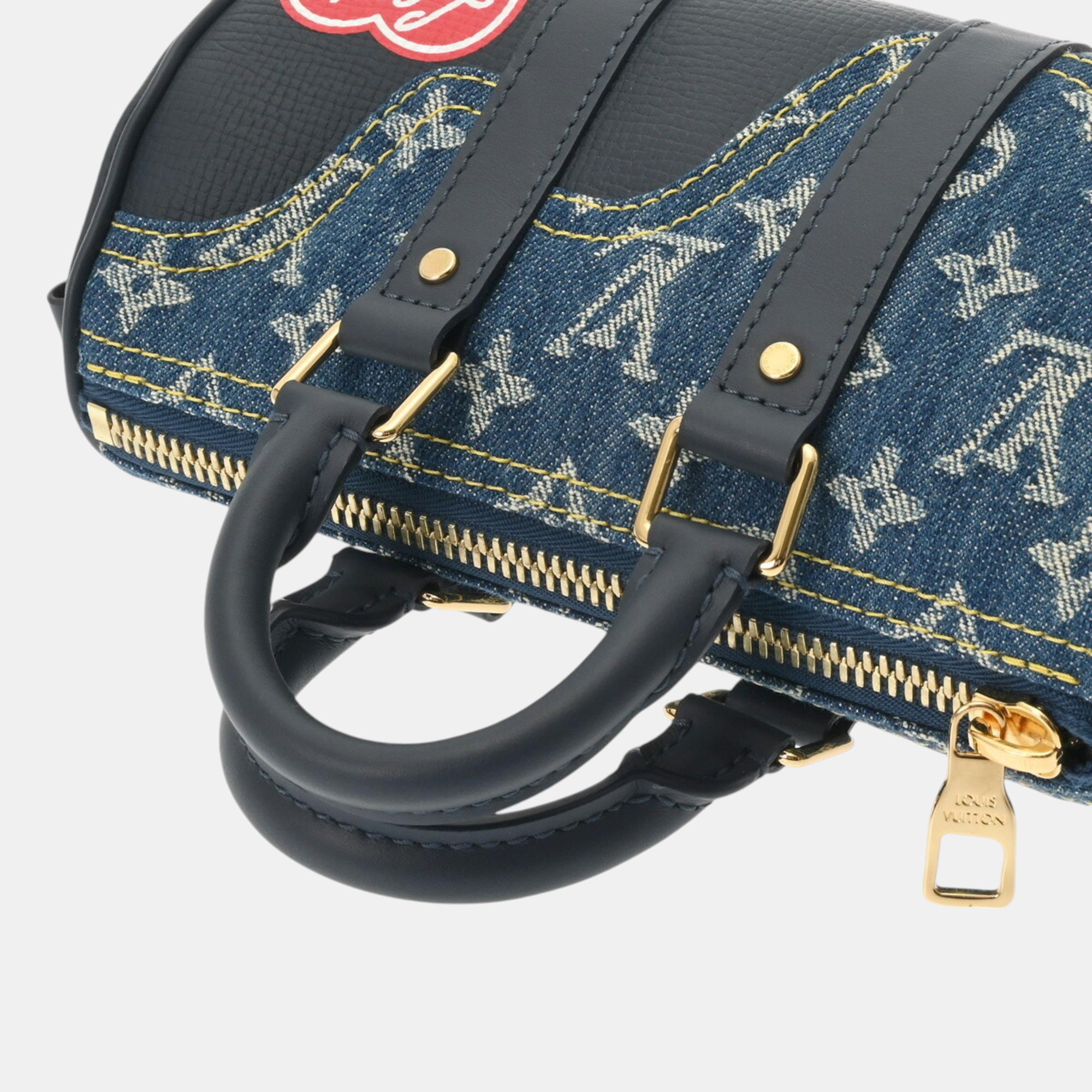 Louis Vuitton Blue/Navy Monogram Denim Taurillon Leather Keepall XS Shoulder Bag 