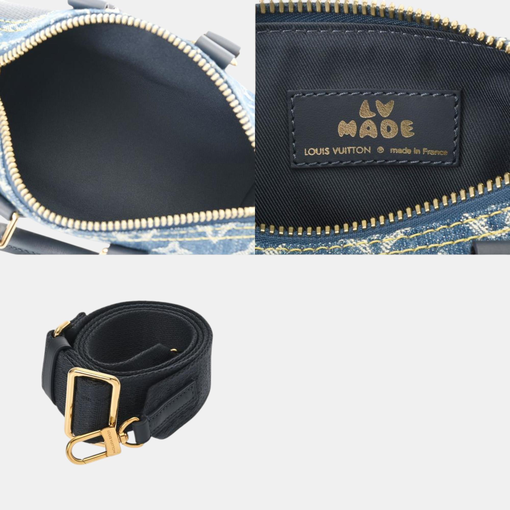 Louis Vuitton Blue/Navy Monogram Denim Taurillon Leather Keepall XS Shoulder Bag 