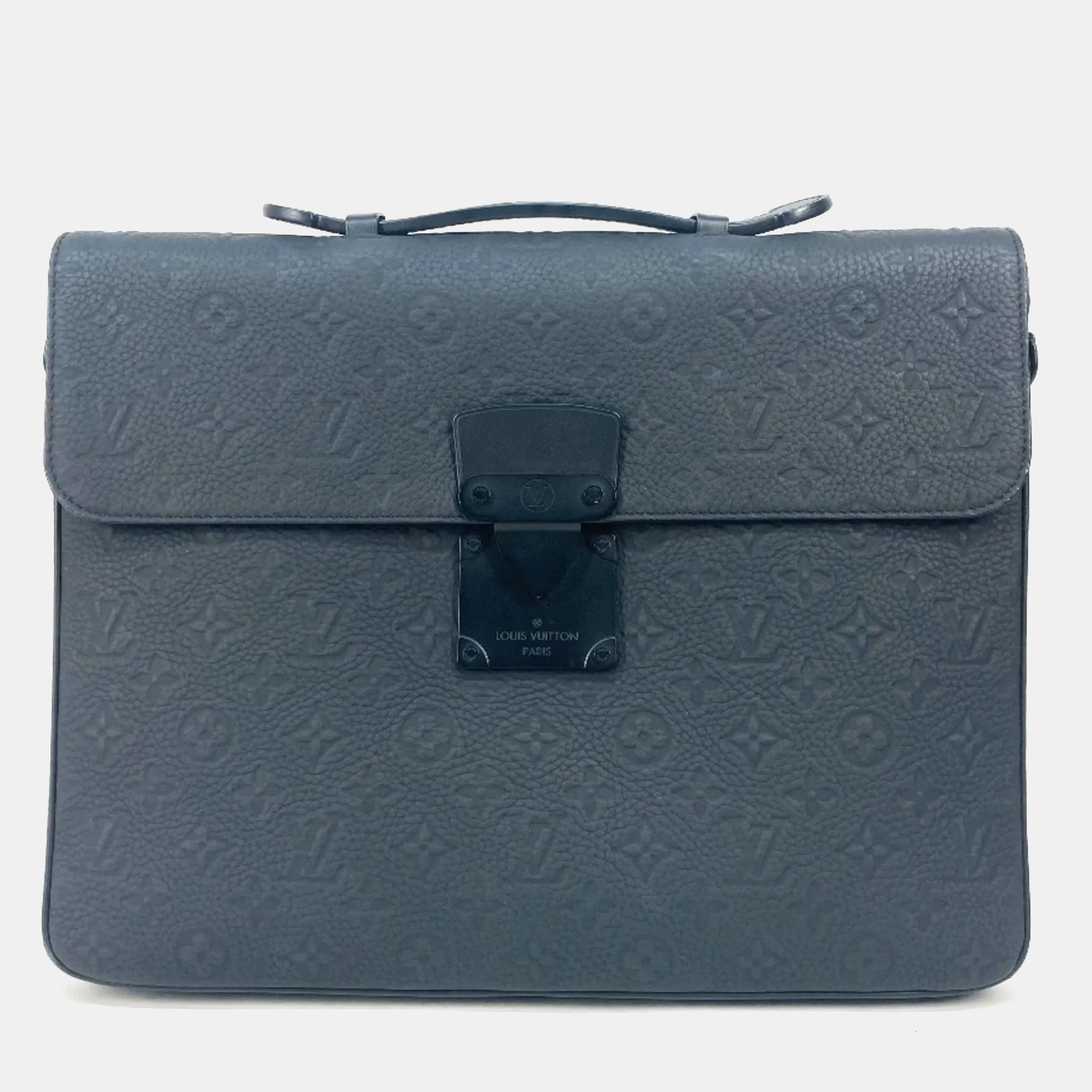 

Louis Vuitton  Lock Monogram Taurillon Leather Briefcase Bag, Black