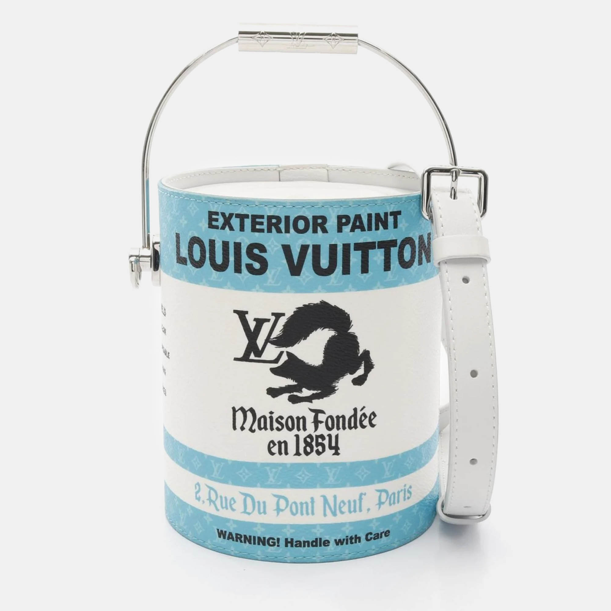 

Louis Vuitton Paint Can Lagoon Blue White Black Coated Canvas Calf Leather Handbag