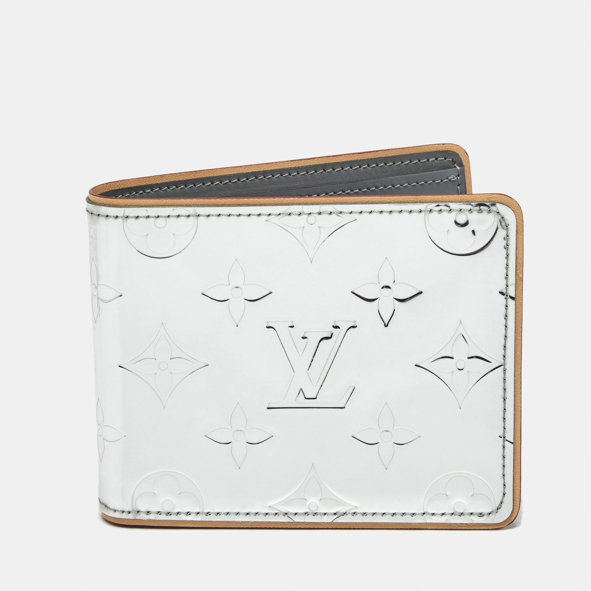 Pre-owned Louis Vuitton Monogram Mirror Canvas Slender Wallet In Silver