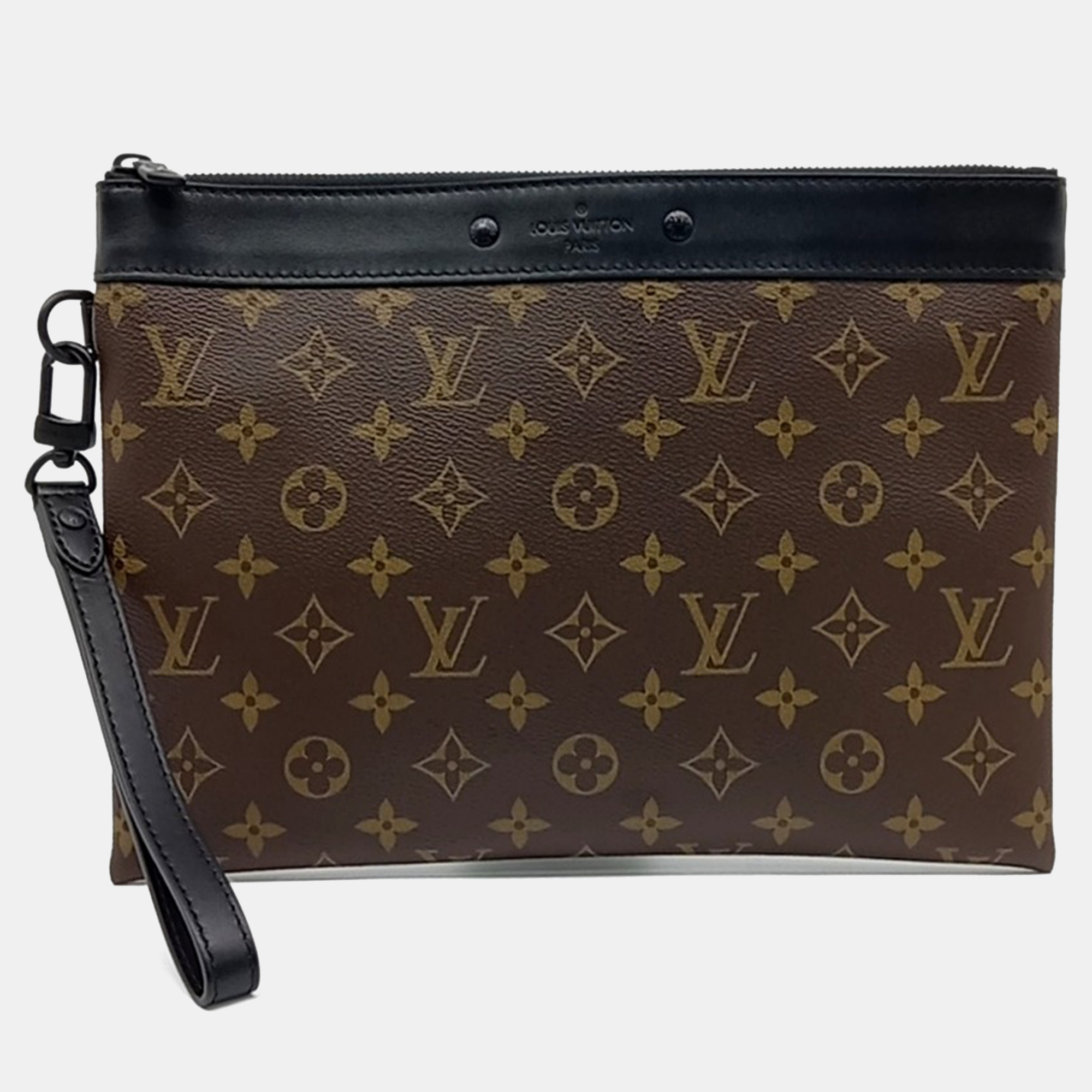 

Louis Vuitton Black Brown Coated Canvas and Leather Pochette Tougo Clutch