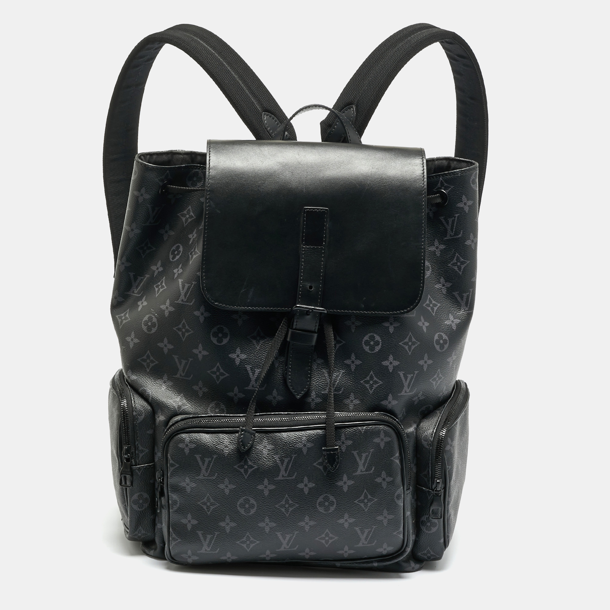 Pre-owned Louis Vuitton Monogram Eclipse Canvas Trio Backpack In Black