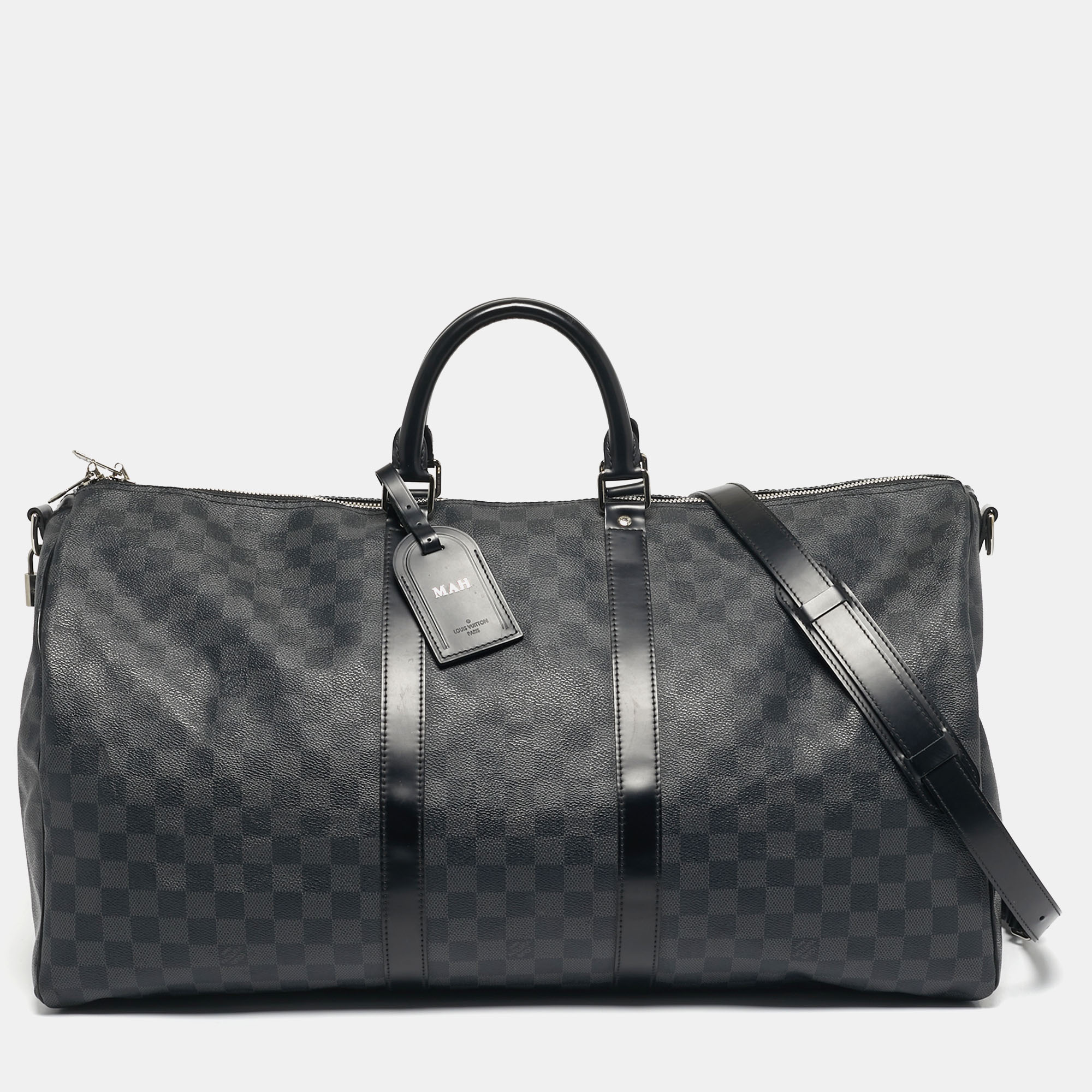 

Louis Vuitton Damier Graphite Canvas Keepall Bandouliere 55 Bag, Black