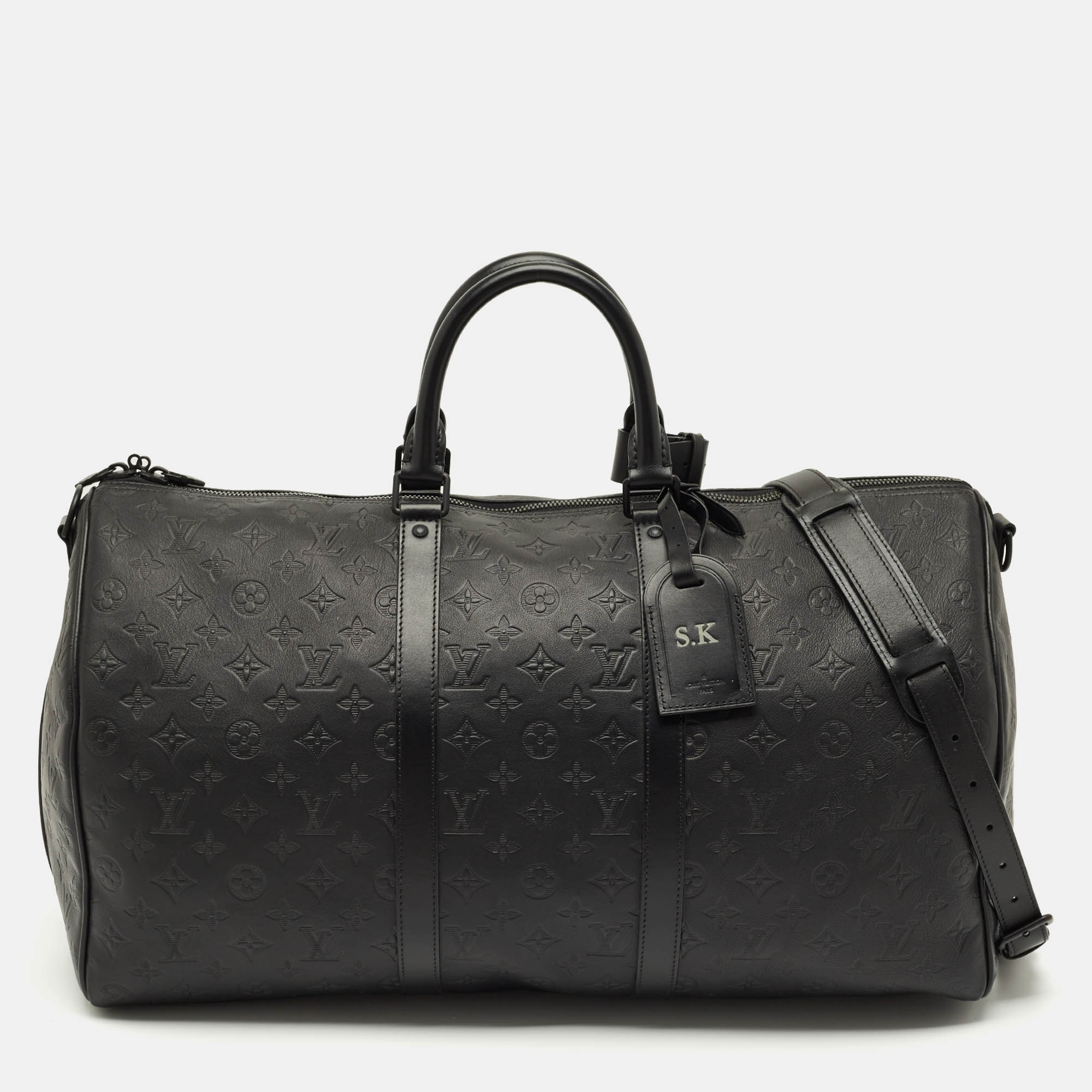 

Louis Vuitton Black Monogram Shadow leather Keepall Bandouliere 50 Bag