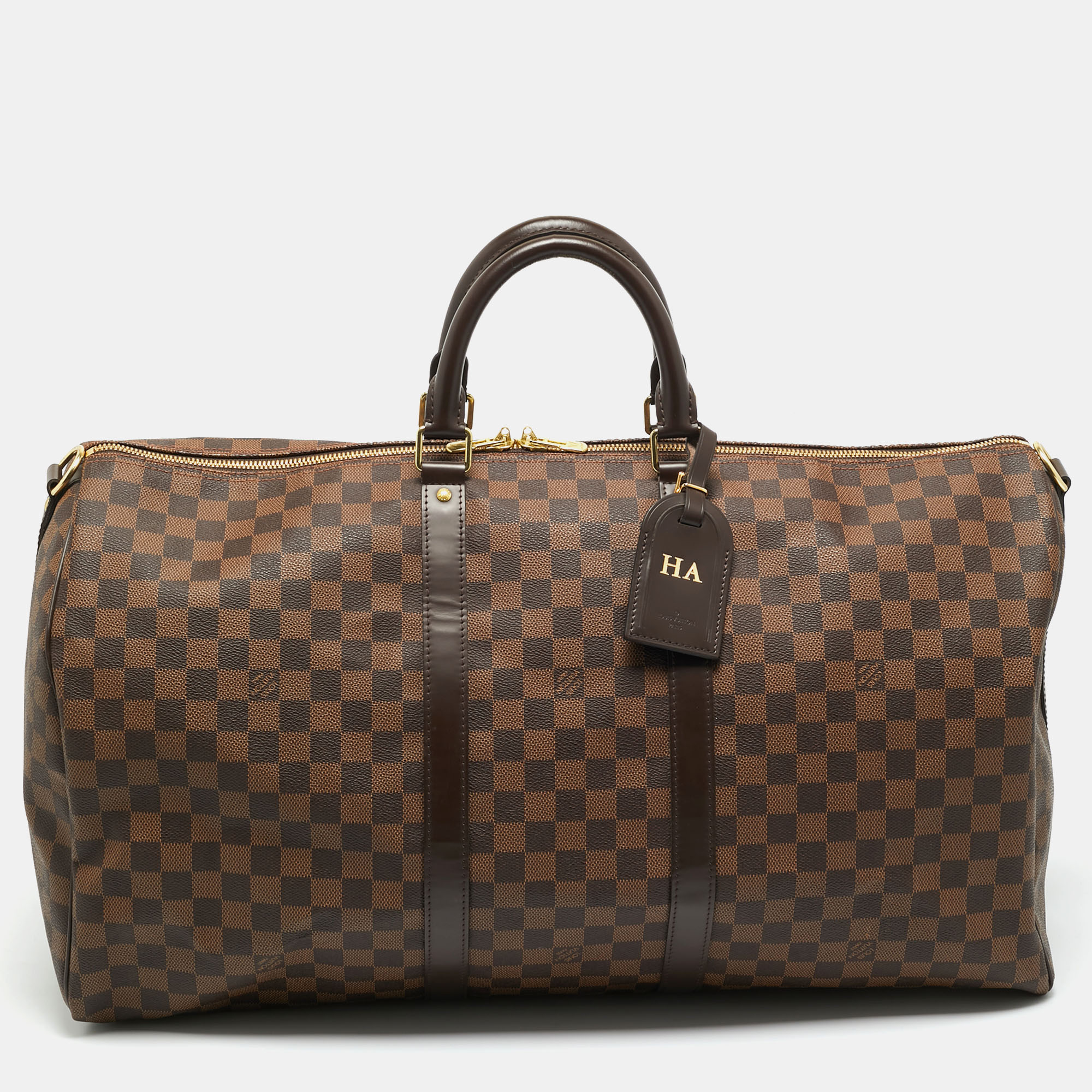 

Louis Vuitton Damier Ebene Canvas Keepall Bandouliere 55 Bag, Brown