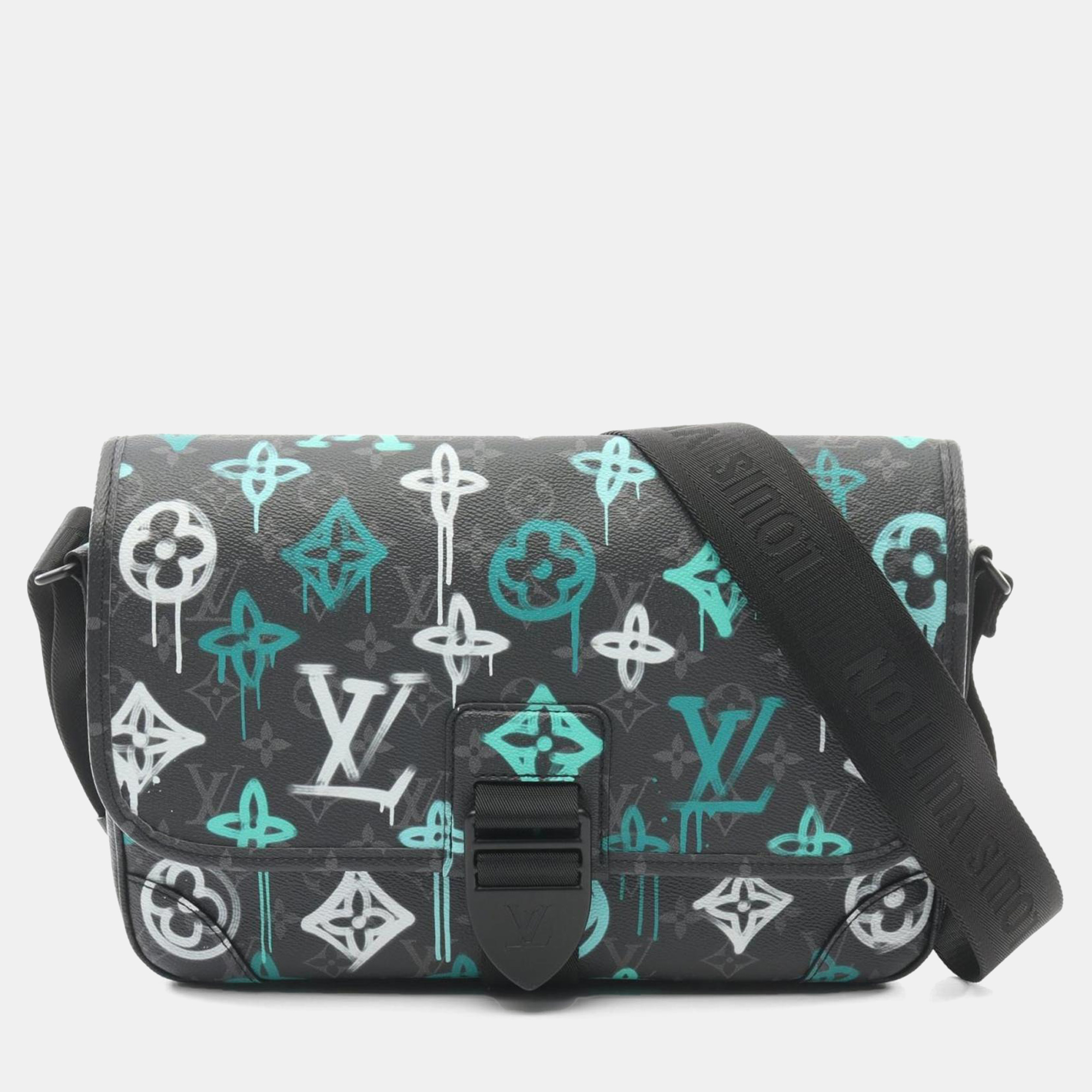 

Louis Vuitton Archie Messenger Shoulder Bag In Coated Canvas With Monogram Eclipse Graffiti Design Black