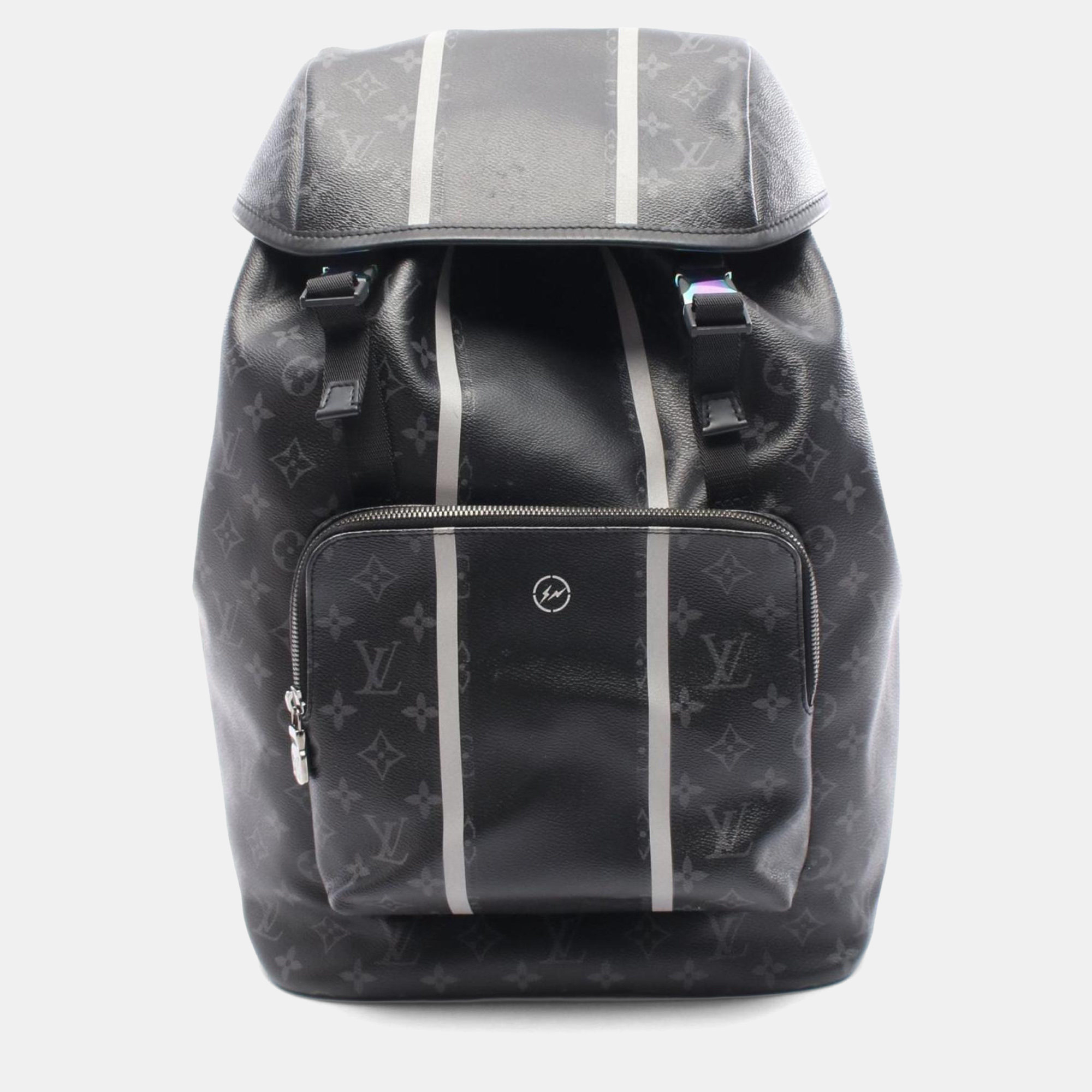 Pre-owned Louis Vuitton X Fragment Design Black Monogram Eclipse Leather Canvas Backpack