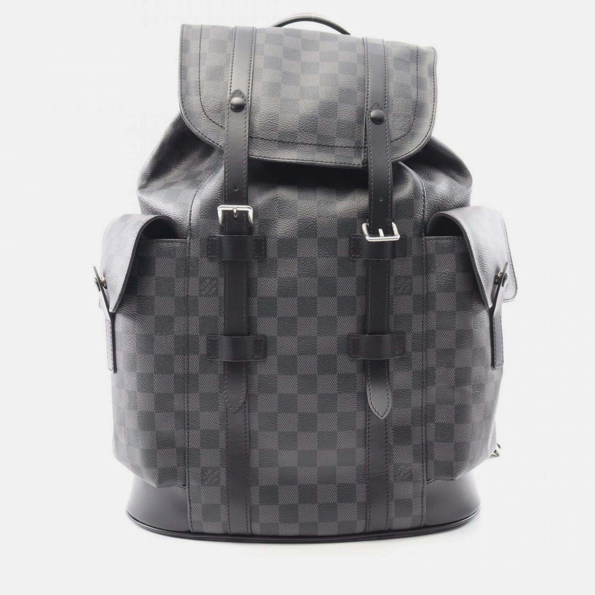 Pre-owned Louis Vuitton Christopher Pm Backpack Coated Canvas And Leather With Damier Graphite Pattern Black