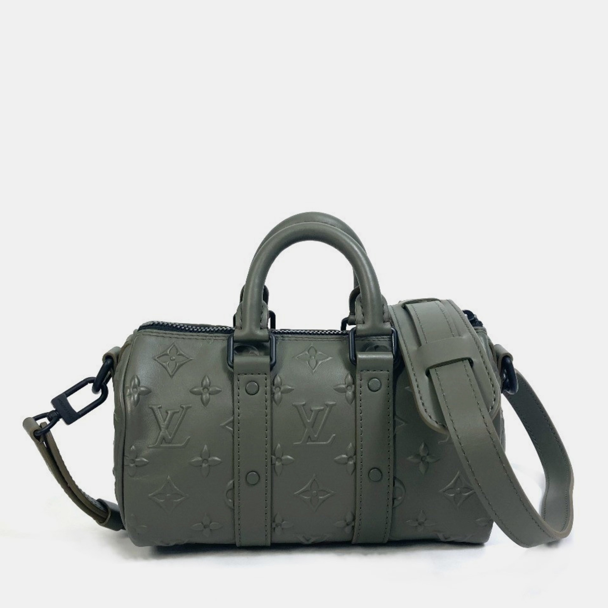 

Louis Vuitton M57961 Khaki Monogram Leather Seal Keepall  2 Way Handbag, Green