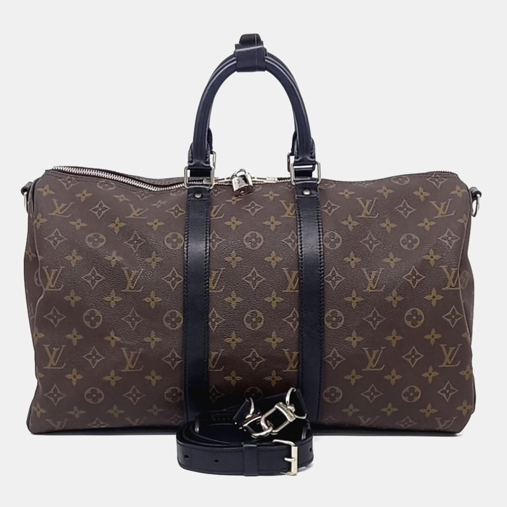 

Louis Vuitton Black Brown Leather and Coated Canvas Makassar Bandouliere Keepall 45