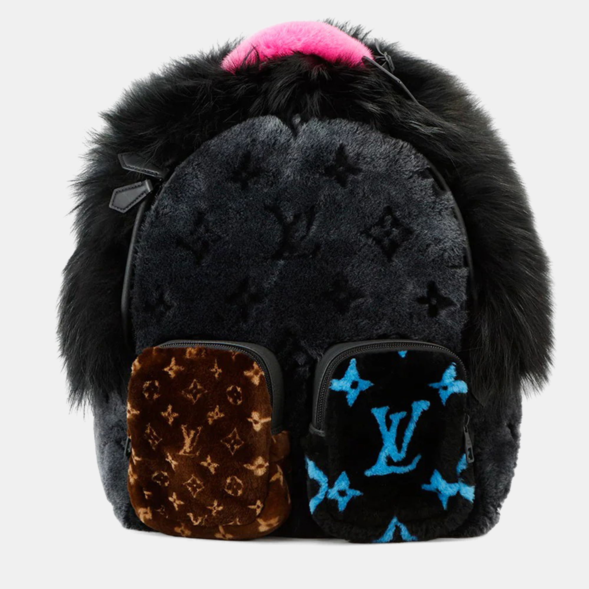 

Louis Vuitton Automne Hiver 2020 Multi-Fur Backpack Noir Monogram Fur, Black