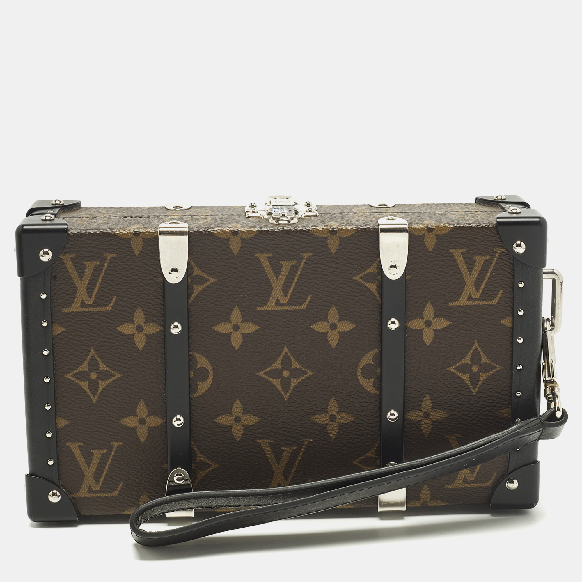Pre-owned Louis Vuitton Neo Monogram Macassar Canvas Wallet Trunk In Black