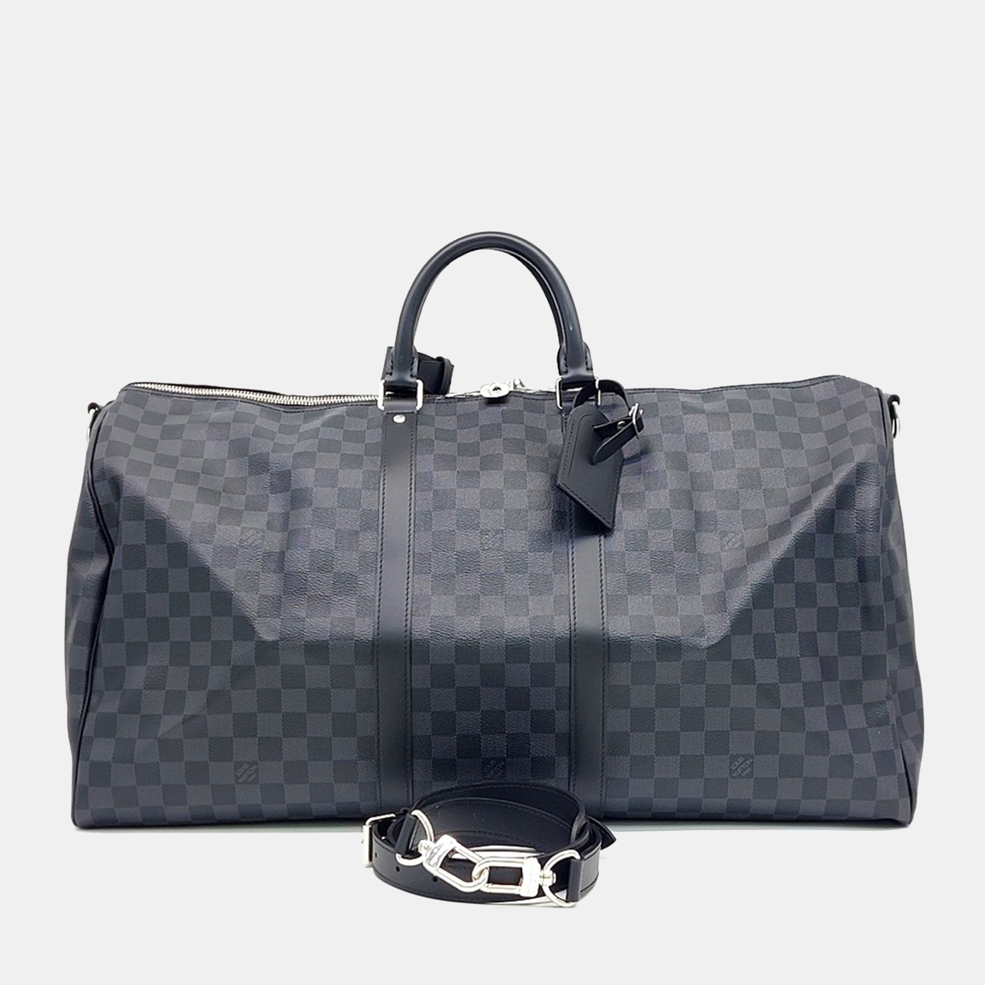 

Louis Vuitton Black Coated Canvas Graphite Bandouliere Keepall 55