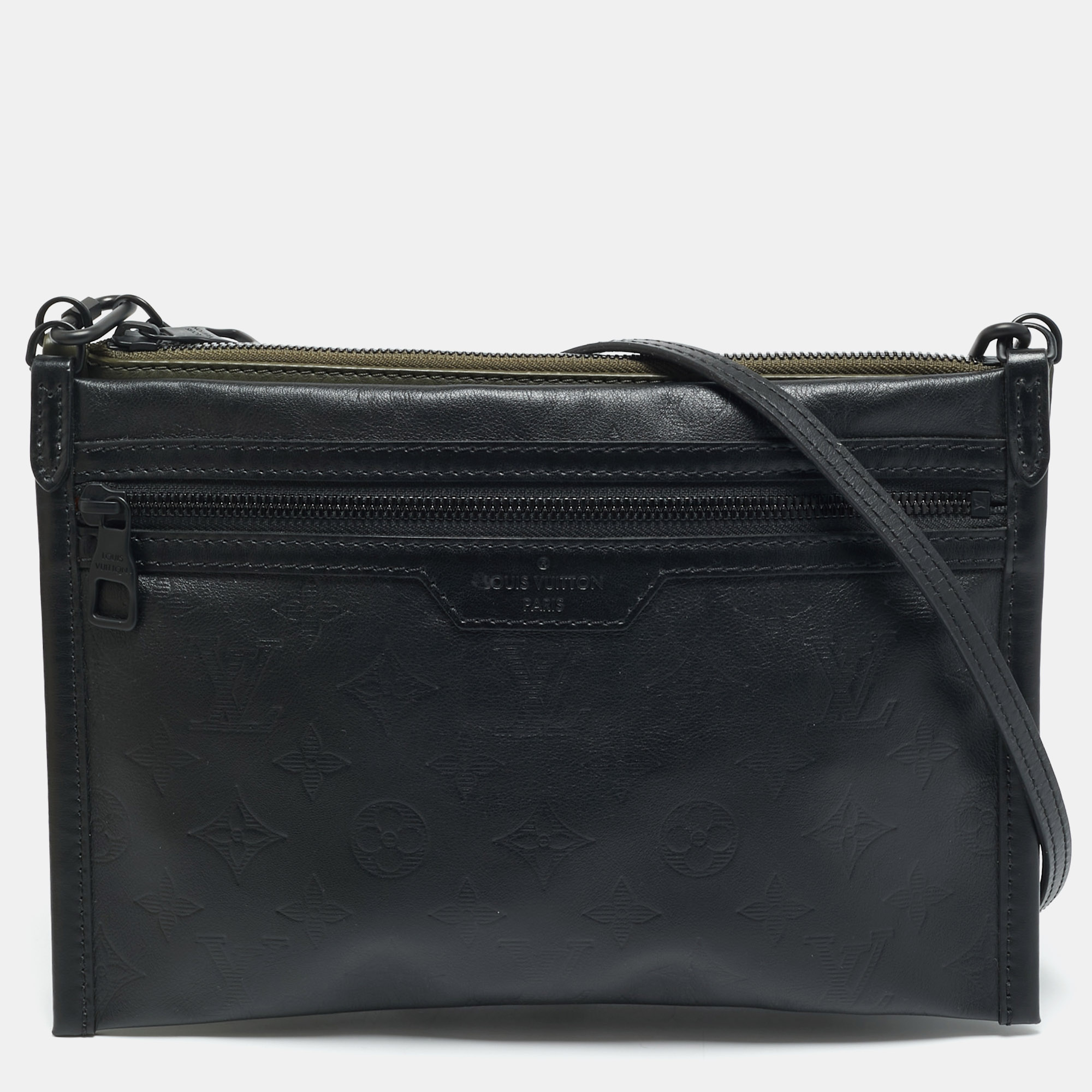

Louis Vuitton Black/Army Green Shadow Monogram Leather Double Flat Messenger Bag