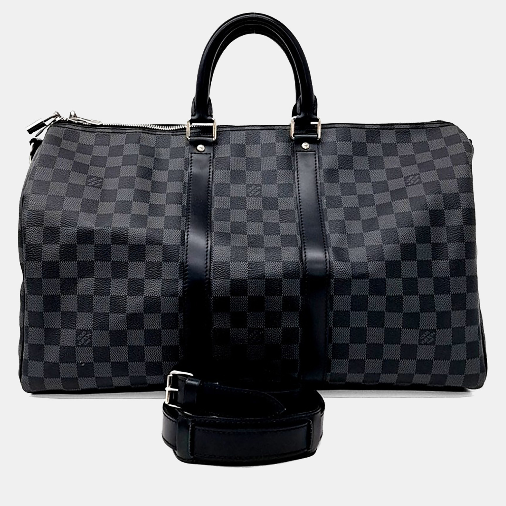 

Louis Vuitton Black Leather and PVC Graphite Bandouliere Keepall 45