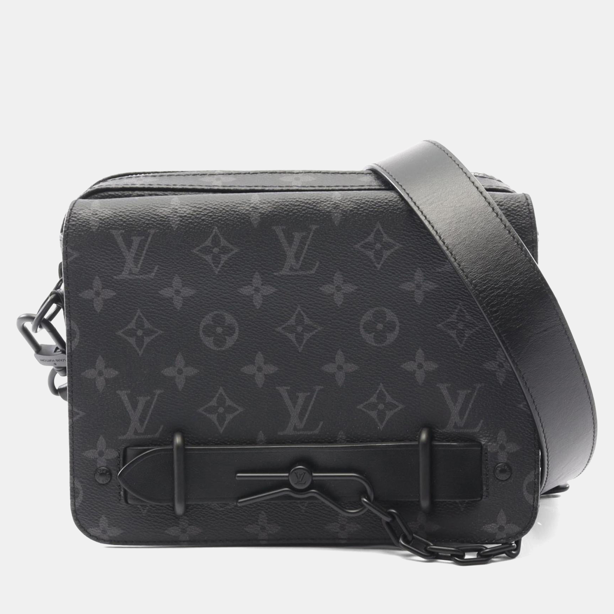 

Louis Vuitton Steamer Messenger Shoulder Bag In Coated Canvas And Leather Monogram Eclipse Gray, Grey