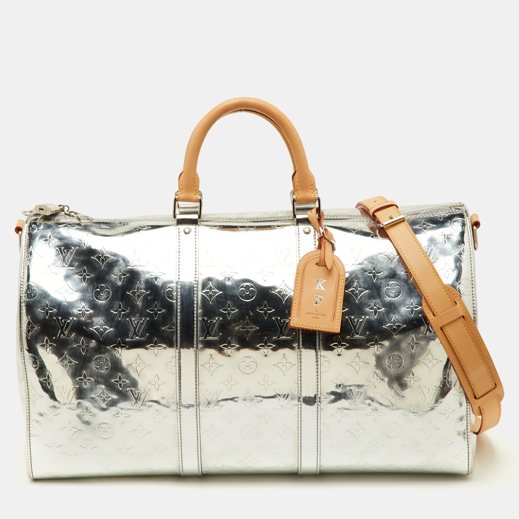 

Louis Vuitton Keepall Bandoulière 50 Miroir Monogram Canvas Travel Bag, Silver