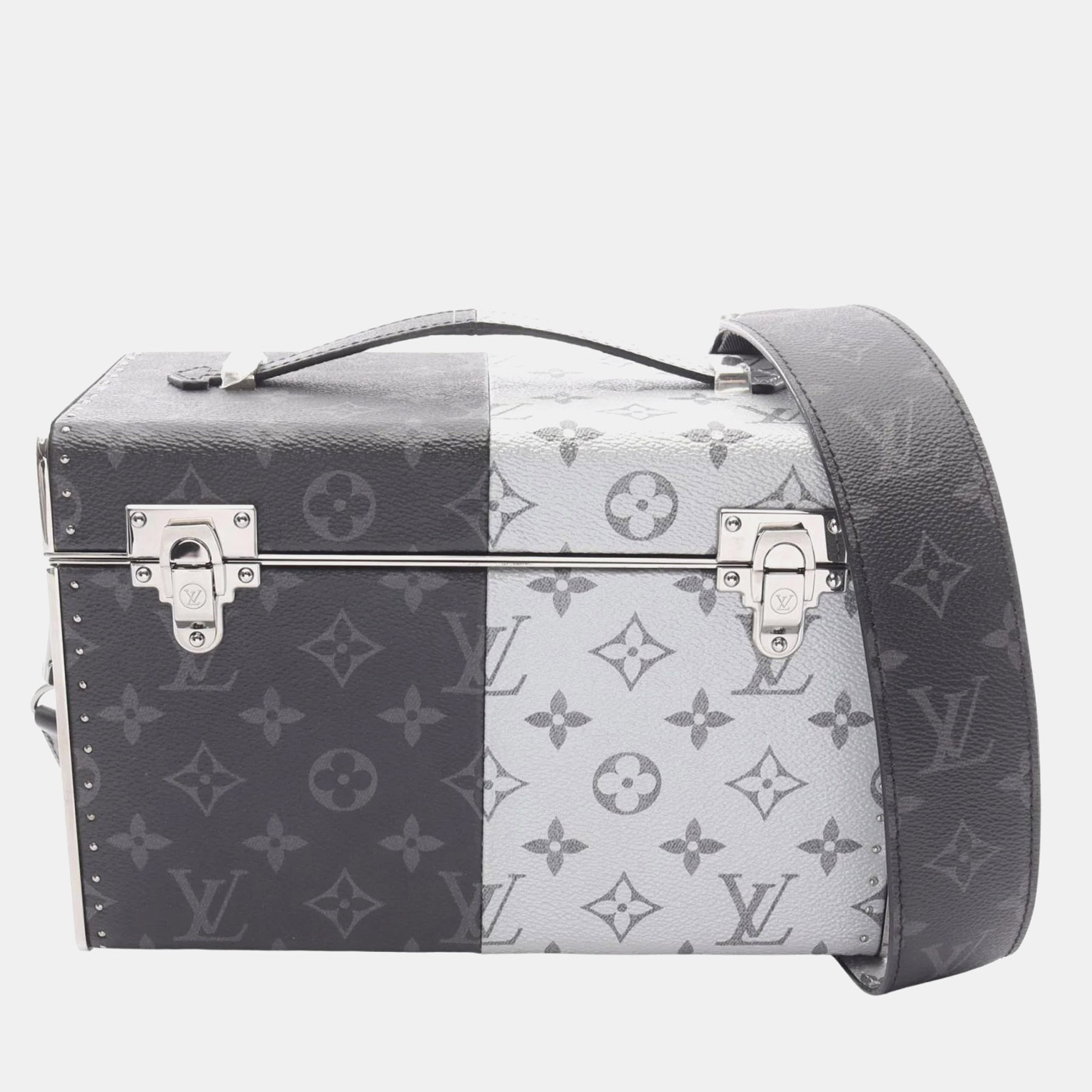 

Louis Vuitton Mini Box Trunk Handbag Coated Canvas Metal Monogram Eclipse Black/Gray Eclipse Split