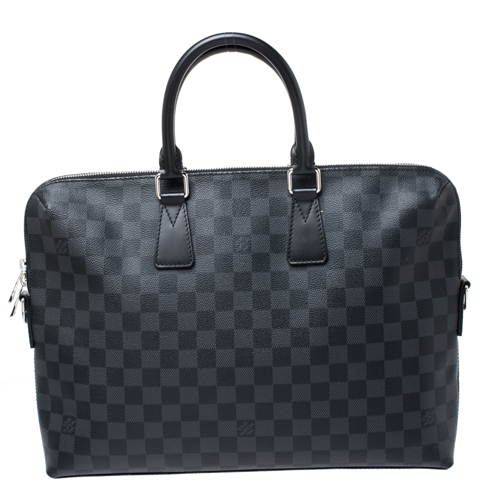 Pre Owned حقيبة ماسنجر لوي فيتون بورت دوكومنتز جور كانفاس غرافيتي دامييه