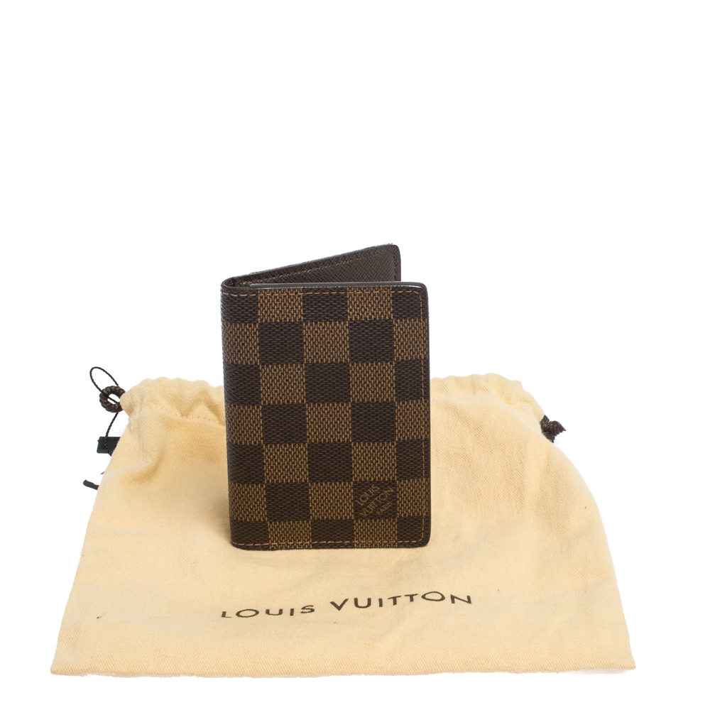Louis Vuitton Damier clasp bi-fold wallet Gamaguchi Brown Leather Canvas  Auth