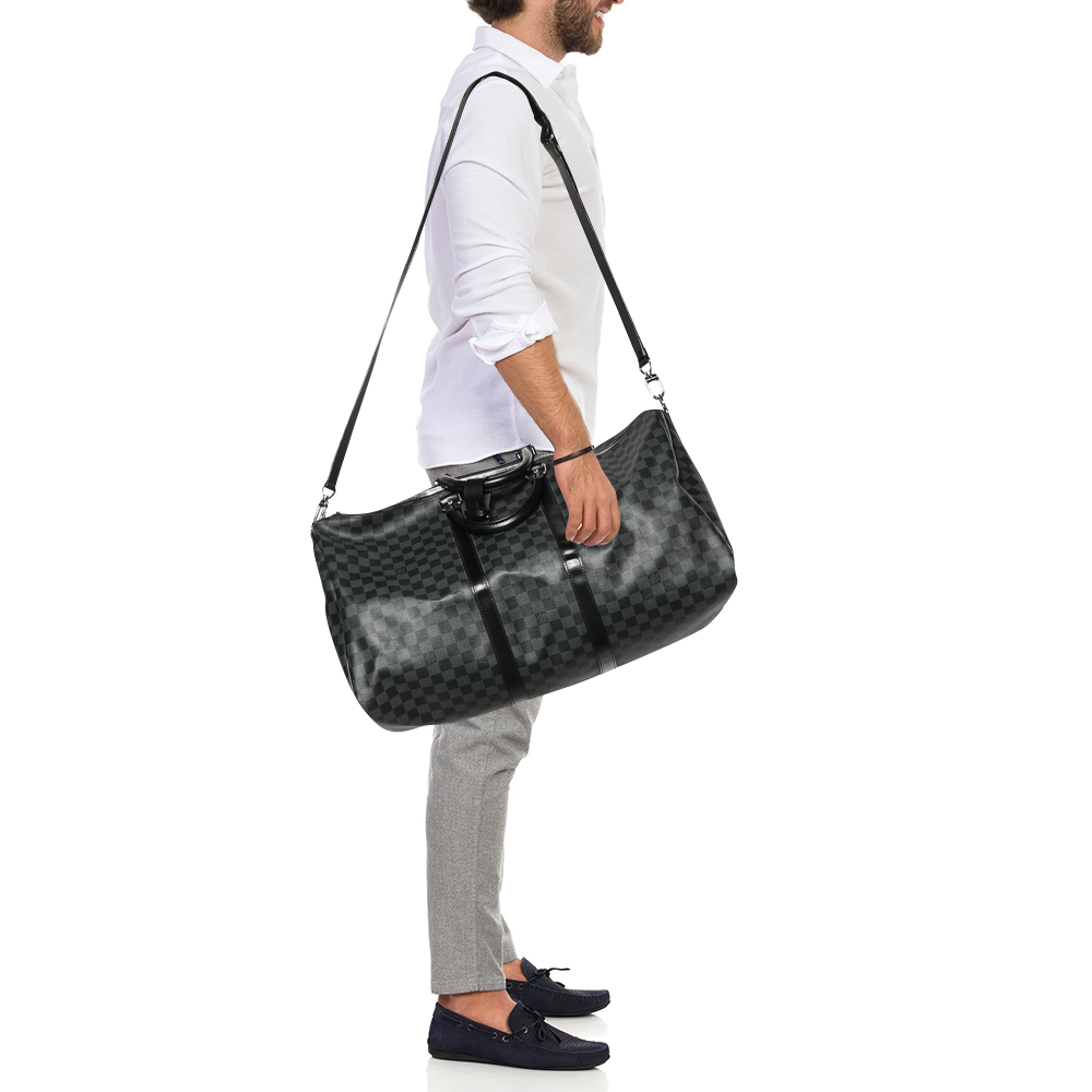 

Louis Vuitton Damier Graphite Canvas Keepall Bandouliere 55 Bag, Black