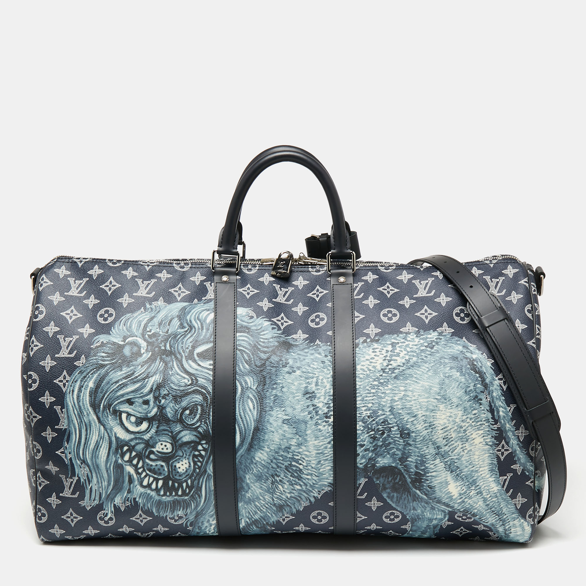 Pre-owned Louis Vuitton X Chapman Brothers Monogram Savane Ink Keepall  Bandouliere 55 Bag In Navy Blue