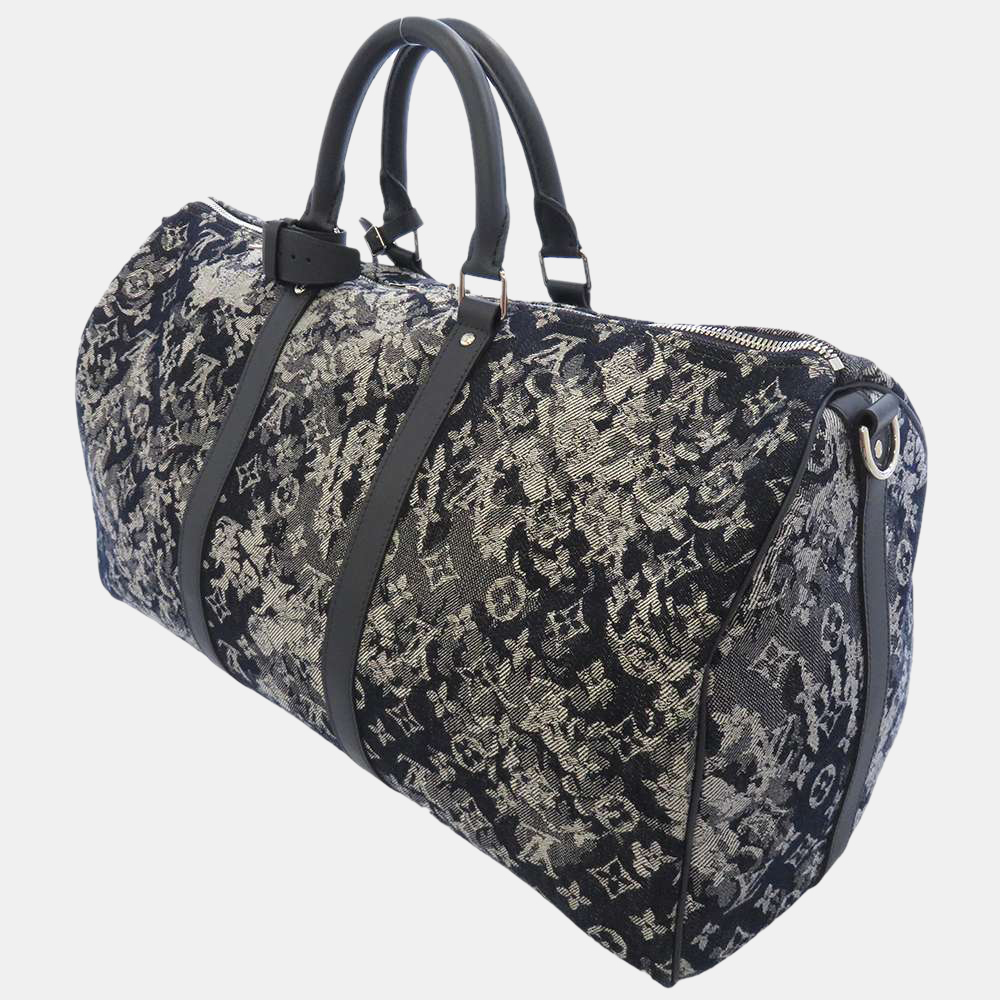 

Louis Vuitton Navy Monogram / Tapestry Canvas Keepall Bandouliere 50 Bag M57285, Navy blue