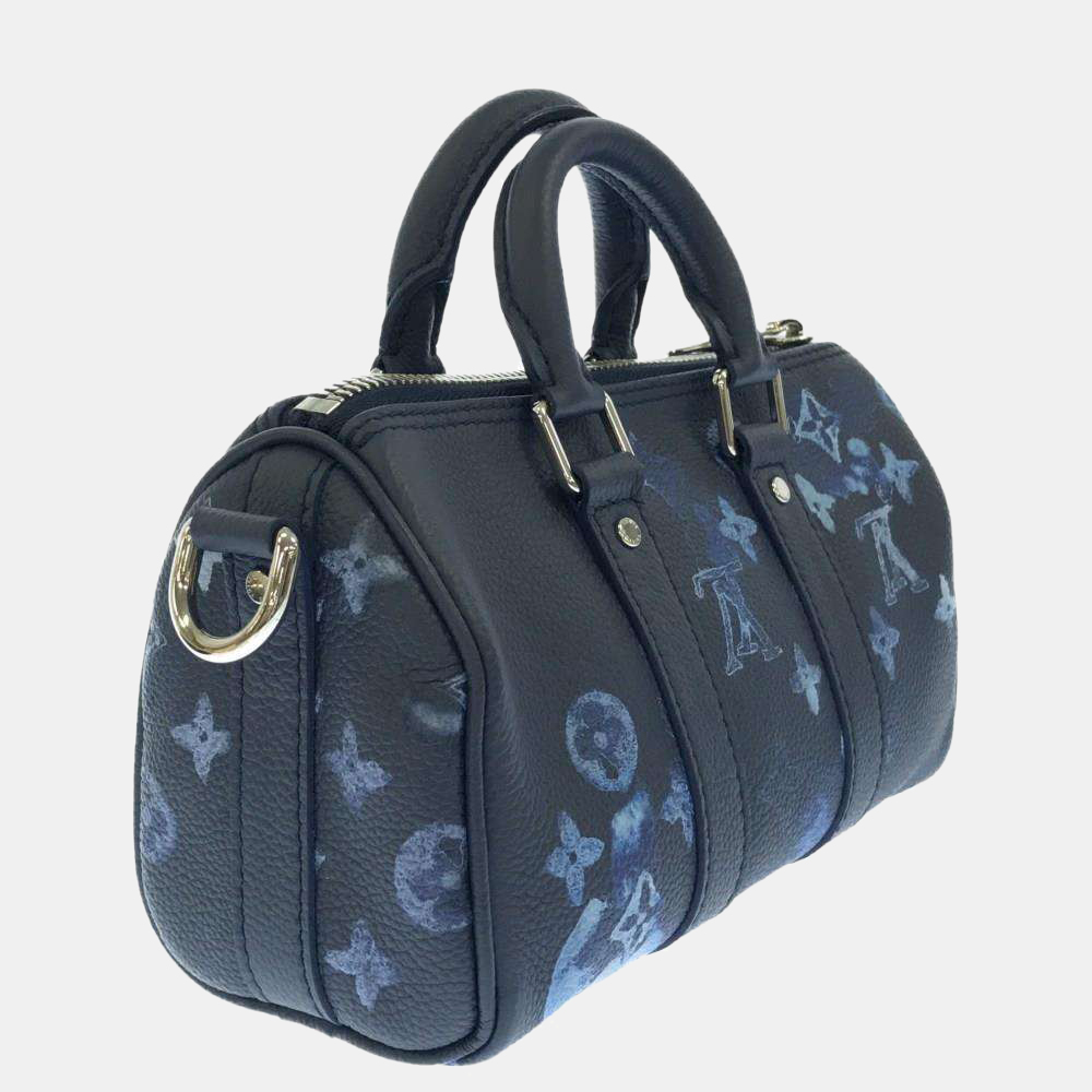 

Louis Vuitton Navy Blue Leather Watercolor Monogram Keepall  Duffle Bag