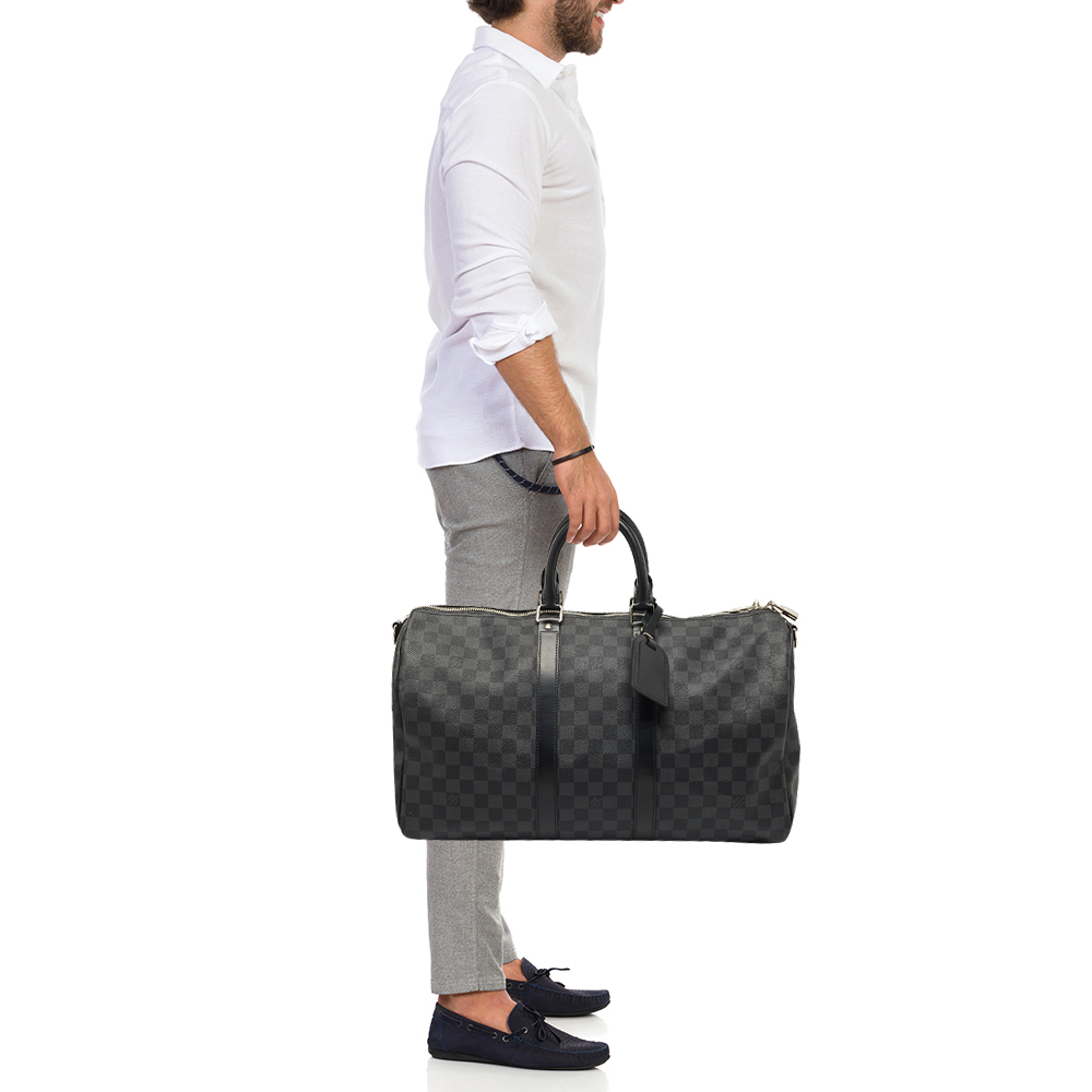 

Louis Vuitton Damier Graphite Canvas and Leather Keepall Bandouliere 45 Bag, Black