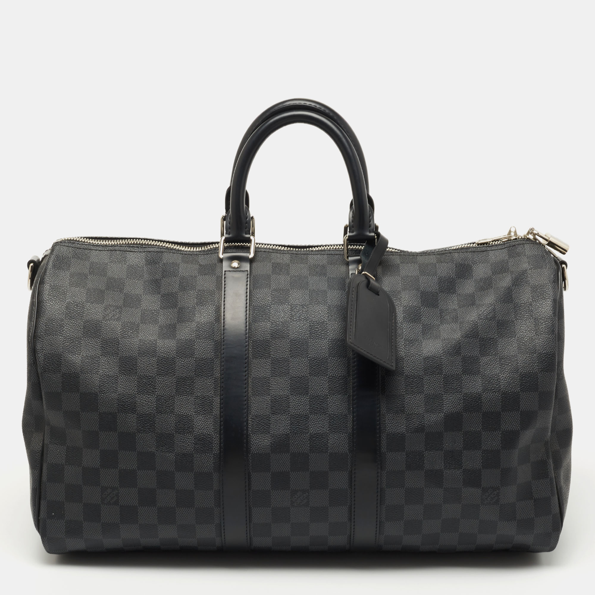 Pre-owned Louis Vuitton Damier Graphite Canvas And Leather Keepall Bandouliere 45 Bag In Black