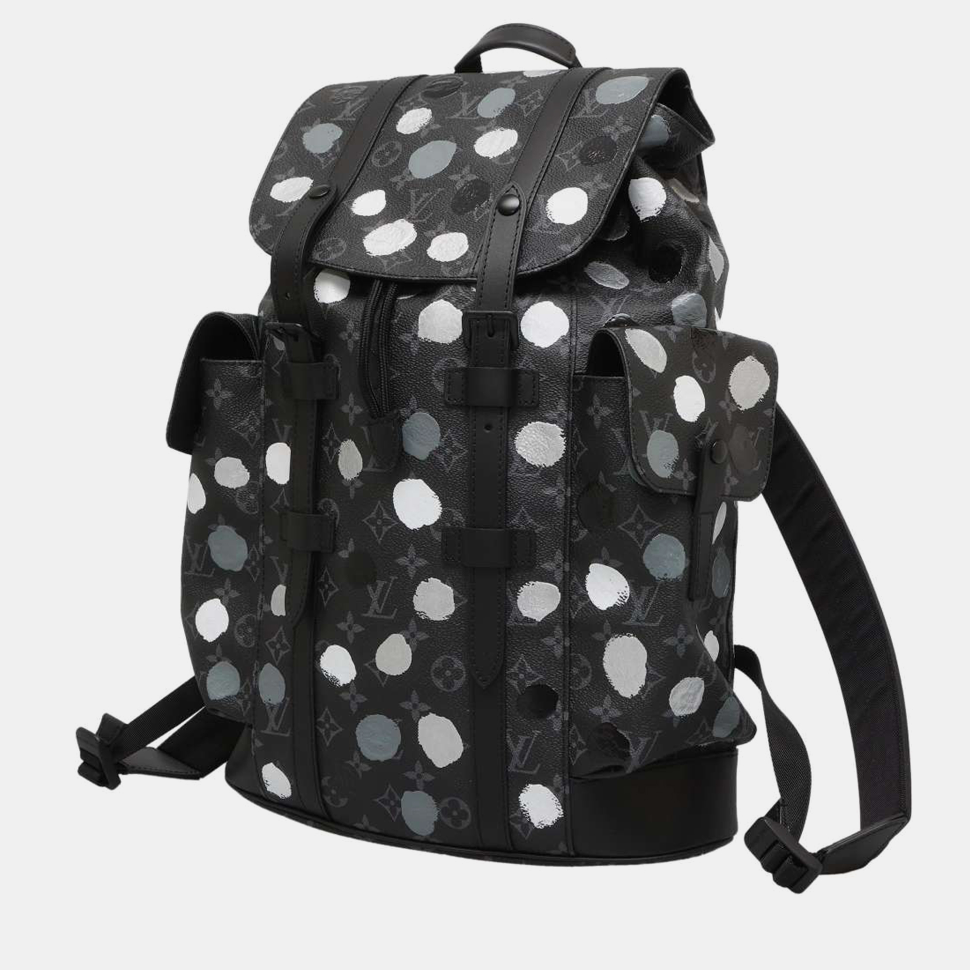 Pre-owned Louis Vuitton Yayoi Kusama Monogram Eclipse Mm Christopher Backpack In Black